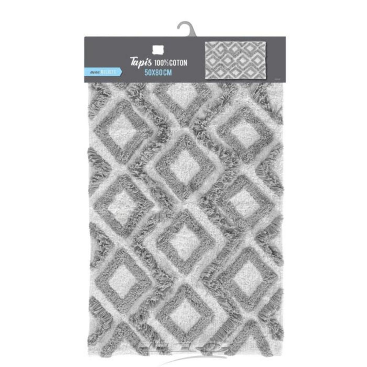 Paris Prix Tapis de Salle de Bain  Ikatis  50x80cm Blanc & Gris