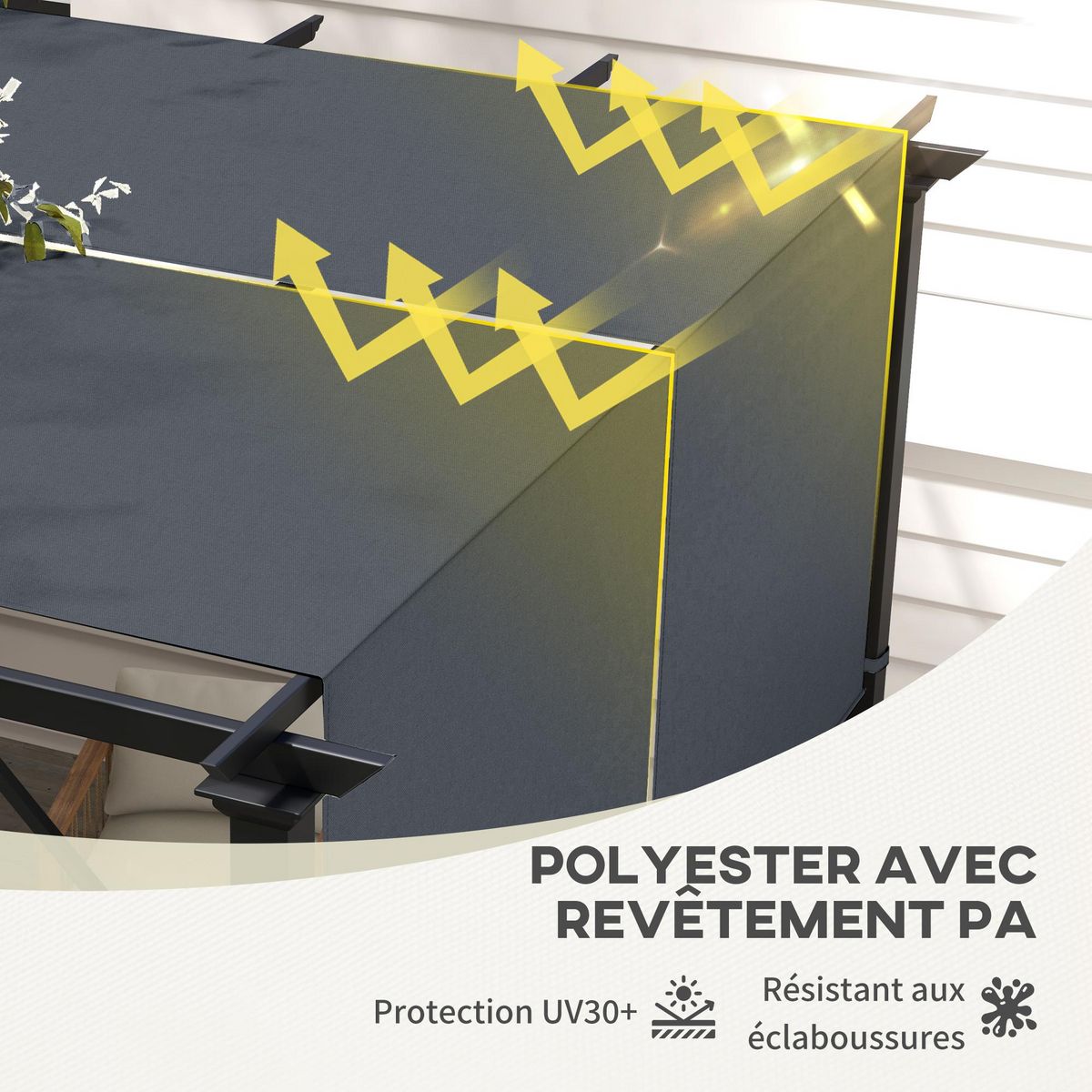 OUTSUNNY Lot de 2 toiles de rechange pergola rétractable 3 x 3 m polyester anti-UV30+ anthracite