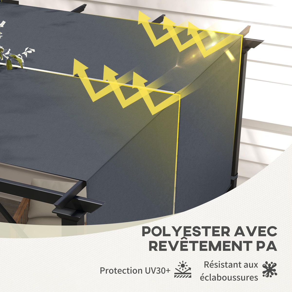 OUTSUNNY Lot de 2 toiles de rechange pergola rétractable 3 x 3 m polyester anti-UV30+ anthracite