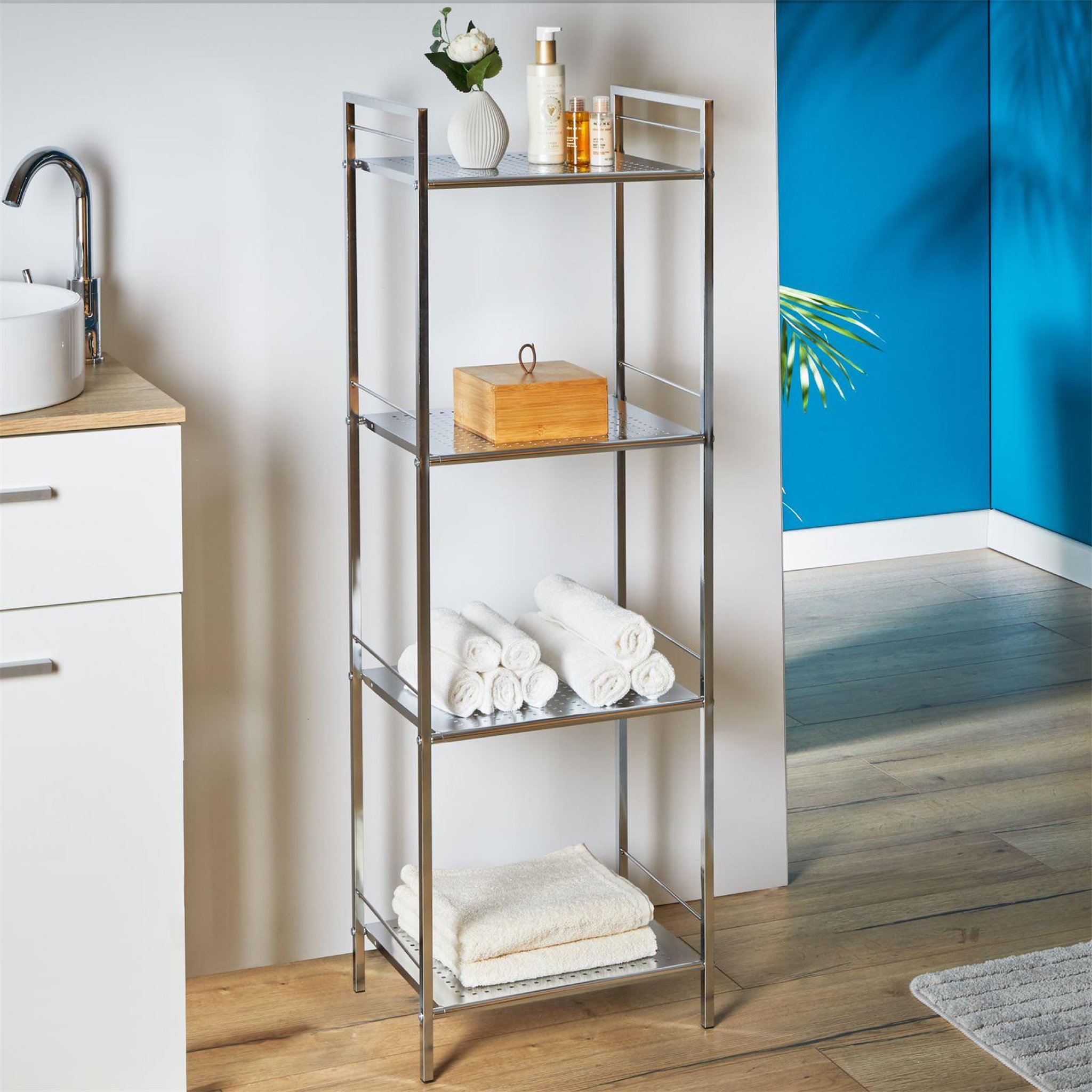 Voir la diapositive 2 : IDIMEX Etagère de salle de bain MATIS, en métal chromé