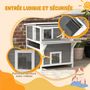 Voir la diapositive 6 : PAWHUT Maison niche chat sur pied - 2 niveaux, 2 portes, terrasse abritée, fenêtre - bois gris blanc