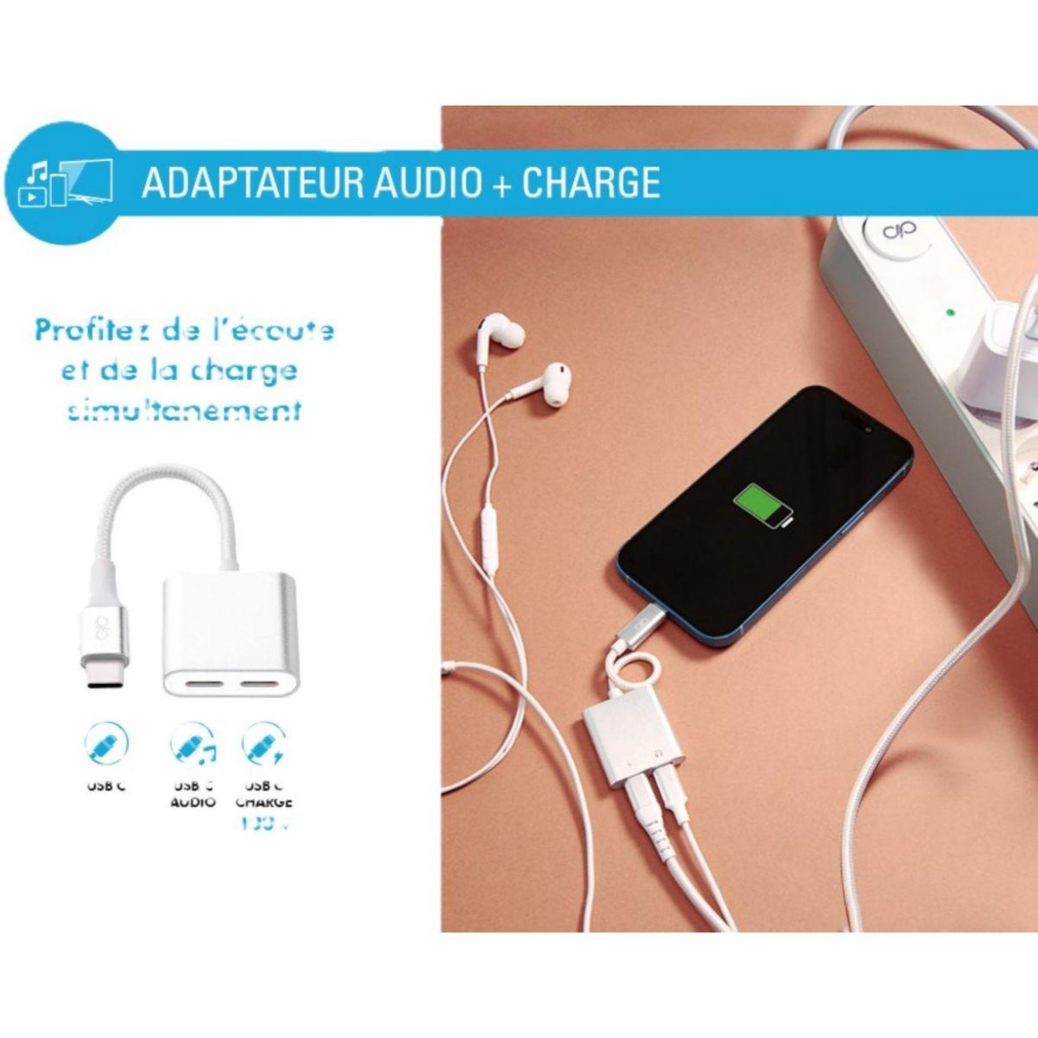 Voir la diapositive 3 : FORCE POWER Adaptateur usb c usb-c/usb c+c 100w renforcé
