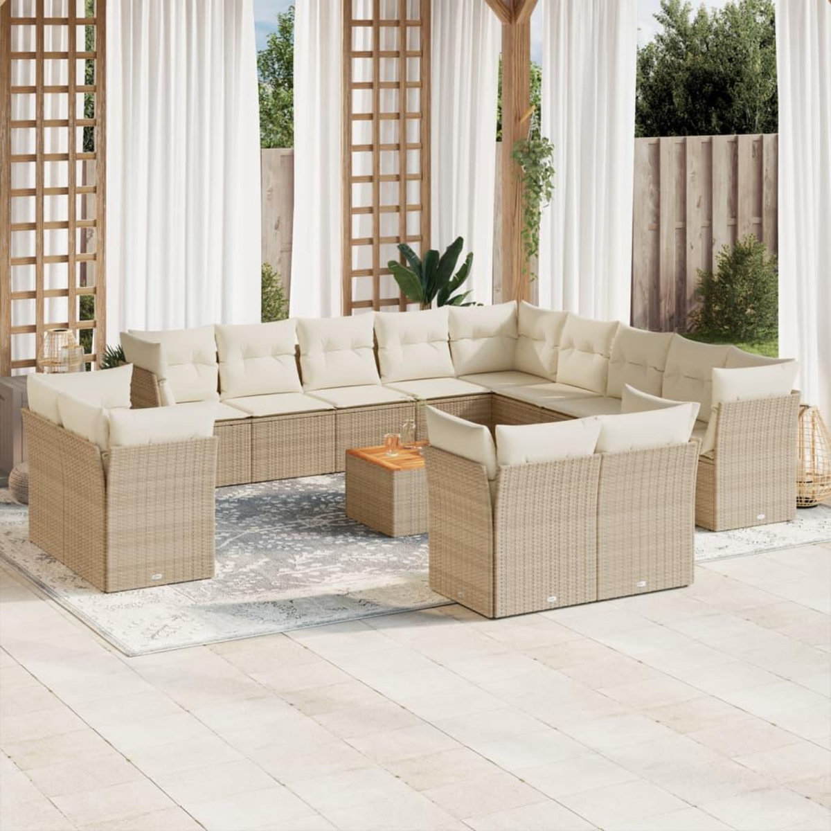 VIDAXL Salon de jardin avec coussins 14 pcs beige resine tressee