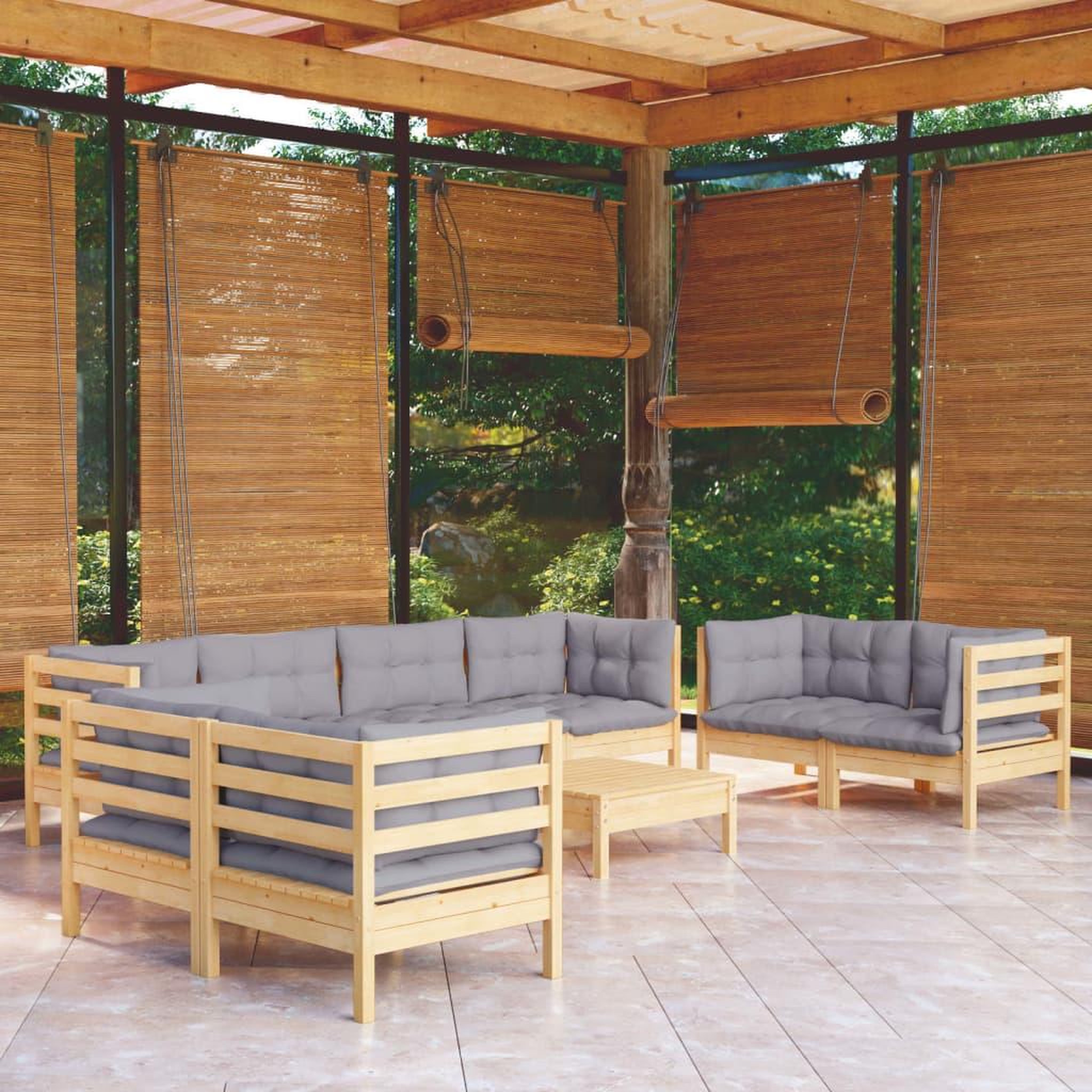 VIDAXL Salon de jardin 9 pcs avec coussins gris bois de pin massif