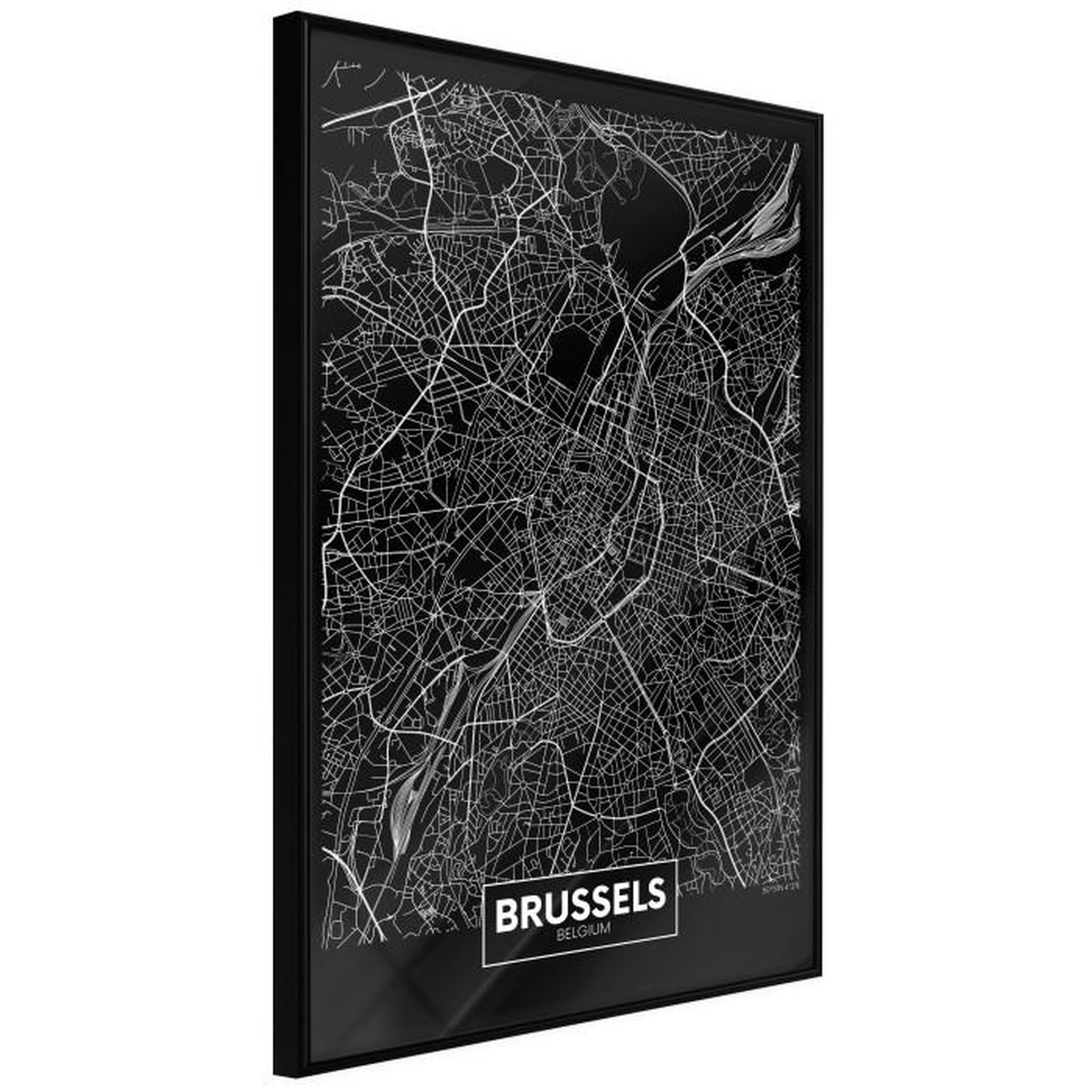Paris Prix Affiche Murale Encadrée  City Map Brussels Dark. Coloris disponibles : Noir, Jaune