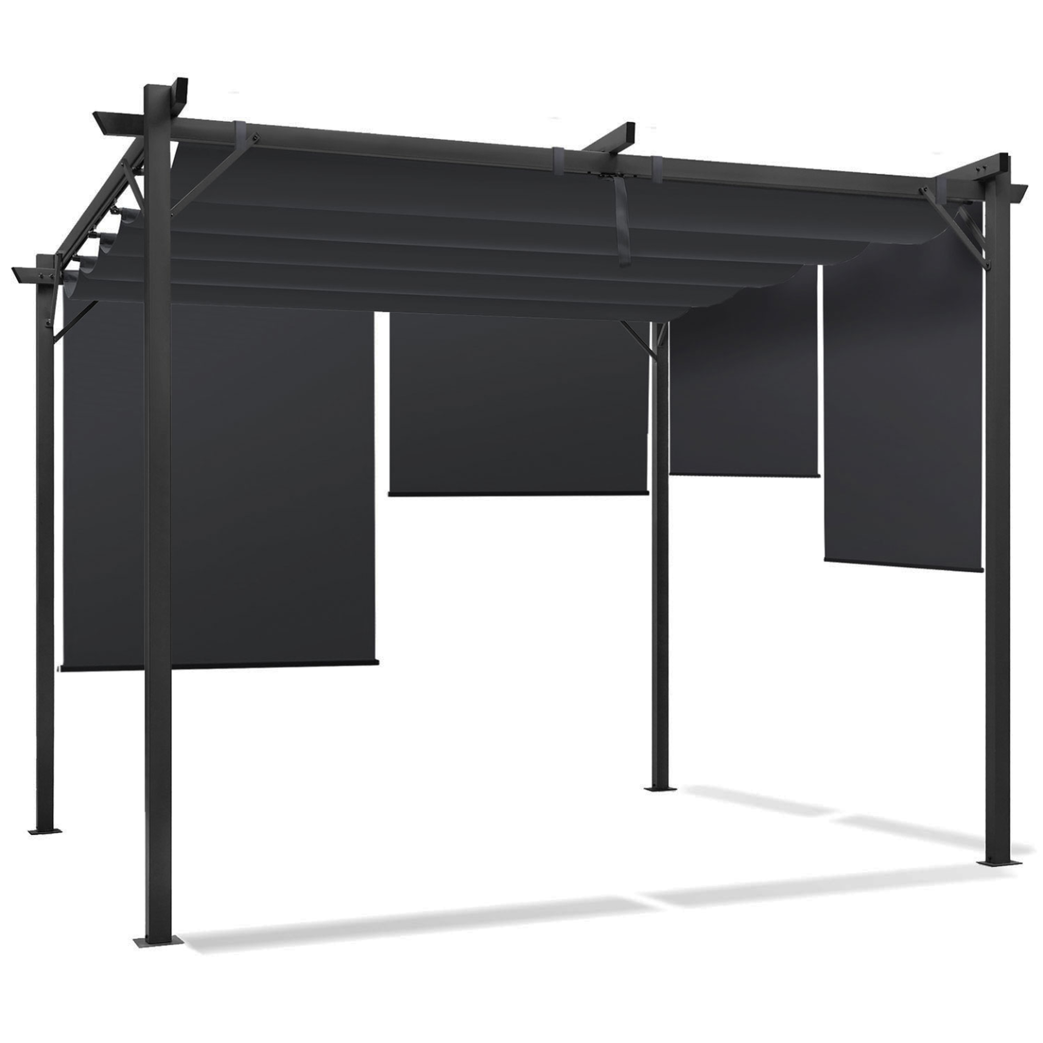 ID MARKET Pergola édition spéciale toit rétractable 3x3 m et 4 stores gris anthracite