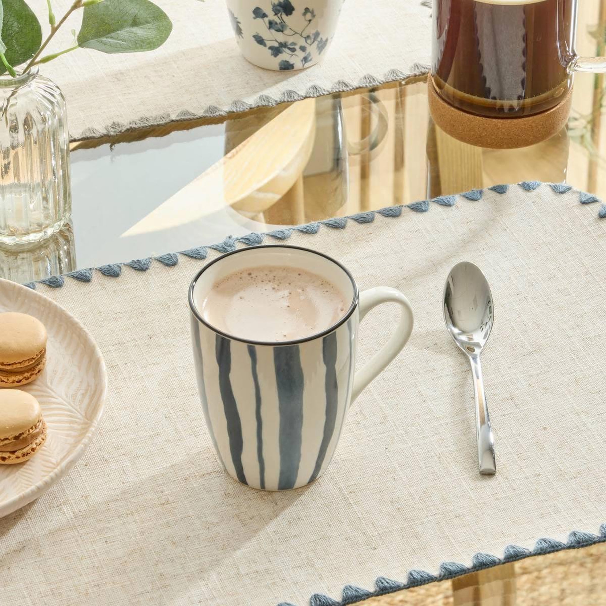 Voir la diapositive 3 : SECRET DE GOURMET Lot de 6 mugs en porcelaine  umami rayure  31cl bleu