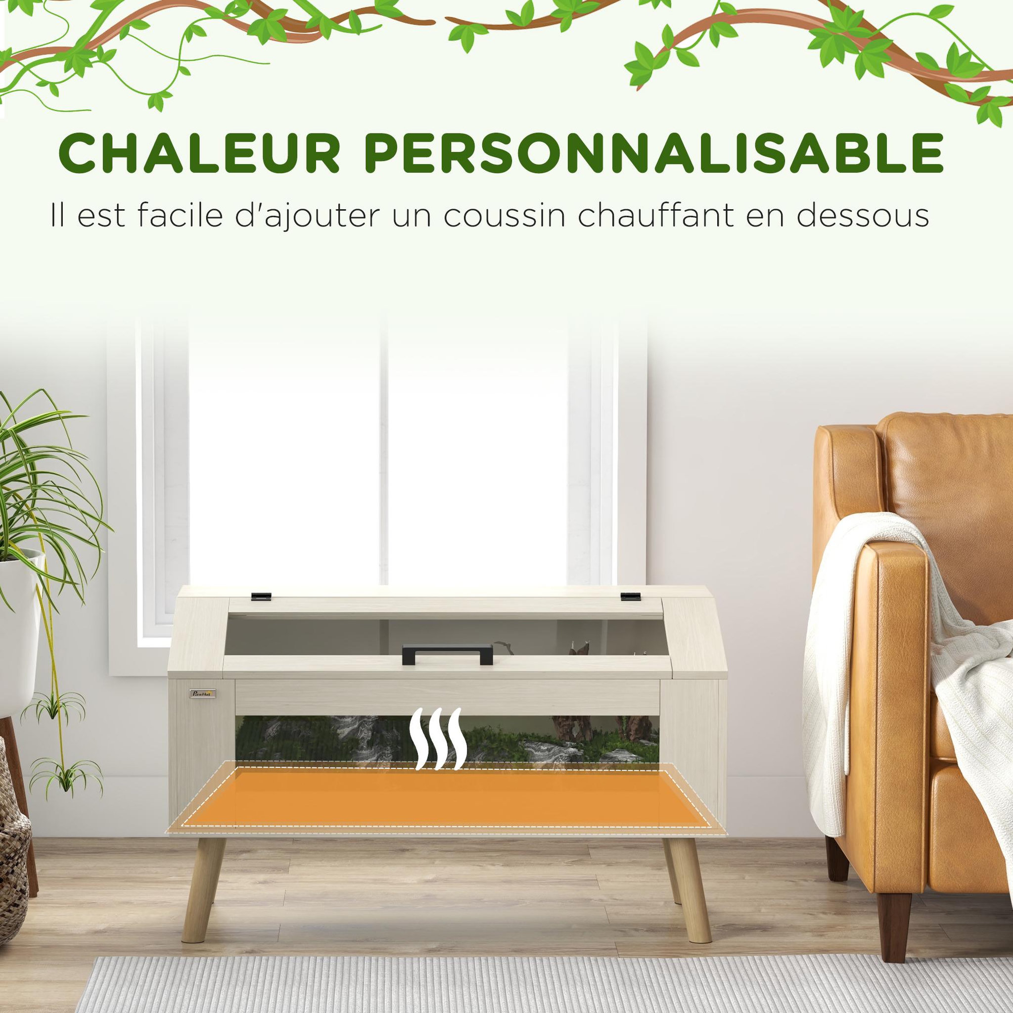 Voir la diapositive 6 : PAWHUT Terrarium vivarium 140L - aération latérale, fenêtres verre trempé, couvercle - bois naturel