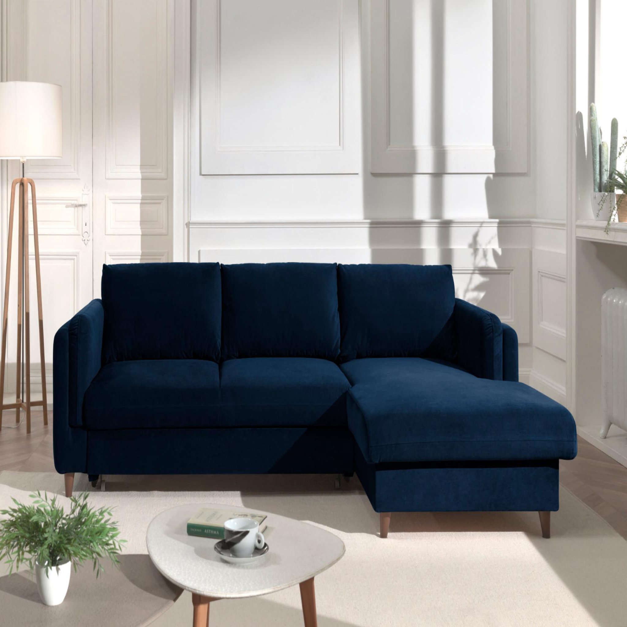 Voir la diapositive 6 : BEST MOBILIER Brooke - canapé d'angle droit - convertible avec coffre - 4 places - en velours