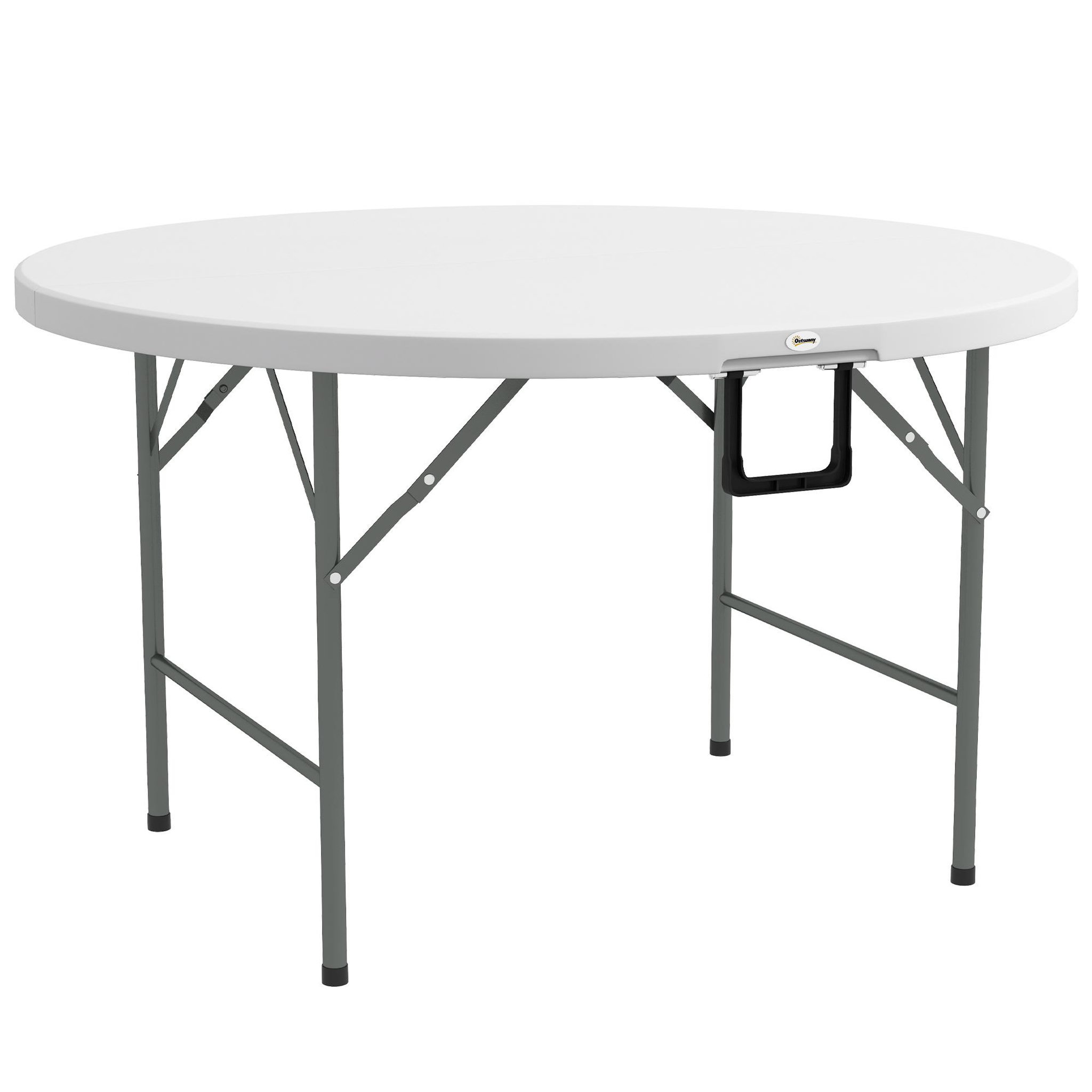OUTSUNNY Table pliante table de camping pliable table de jardin ø 122 x 73h cm poignée acier époxy hdpe blanc
