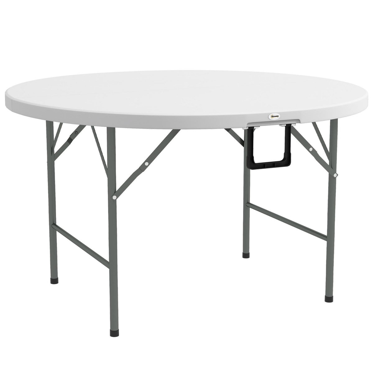 OUTSUNNY Table pliante table de camping pliable table de jardin Ø 122 x 73H cm poignée acier époxy HDPE blanc