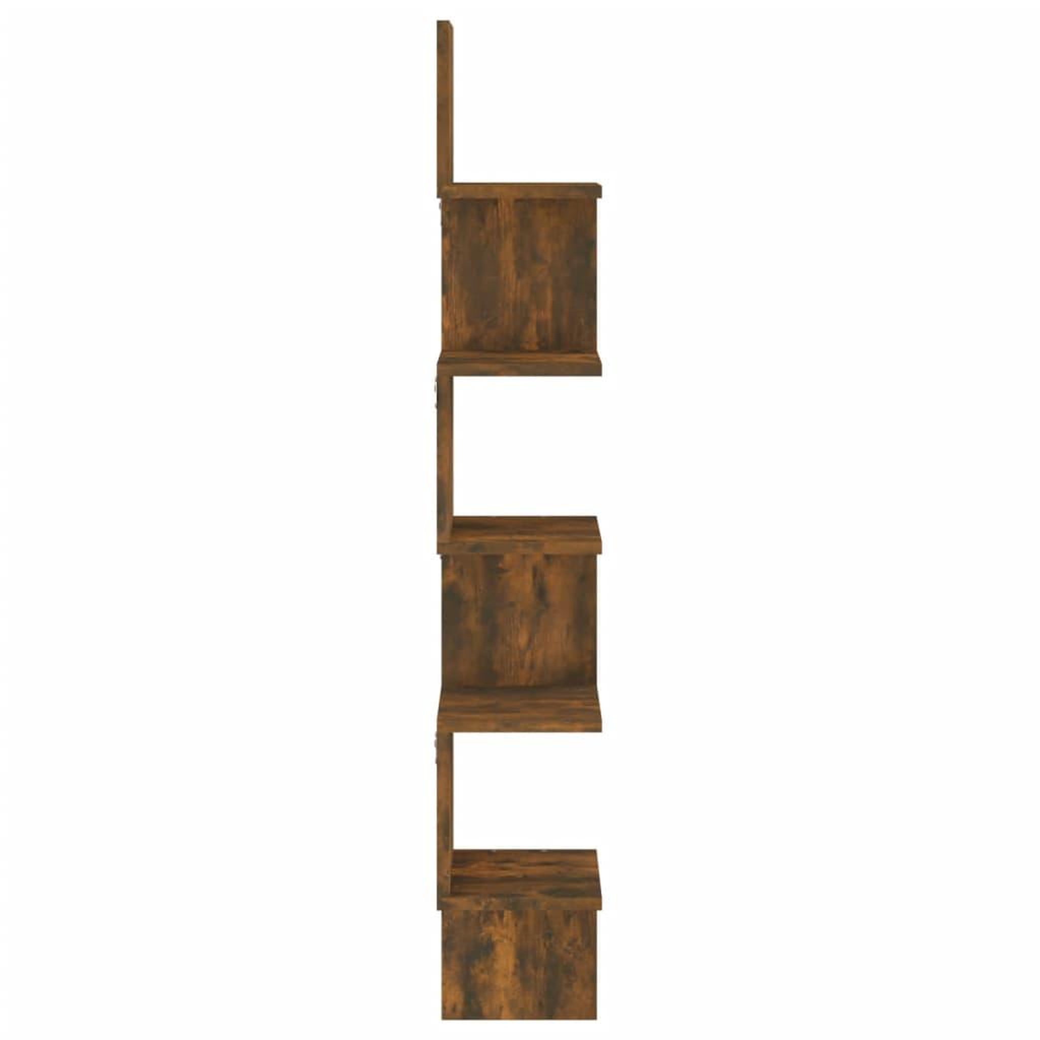 Voir la diapositive 4 : VIDAXL Etagere d'angle murale Chene fume 20x20x127,5cm Bois ingenierie