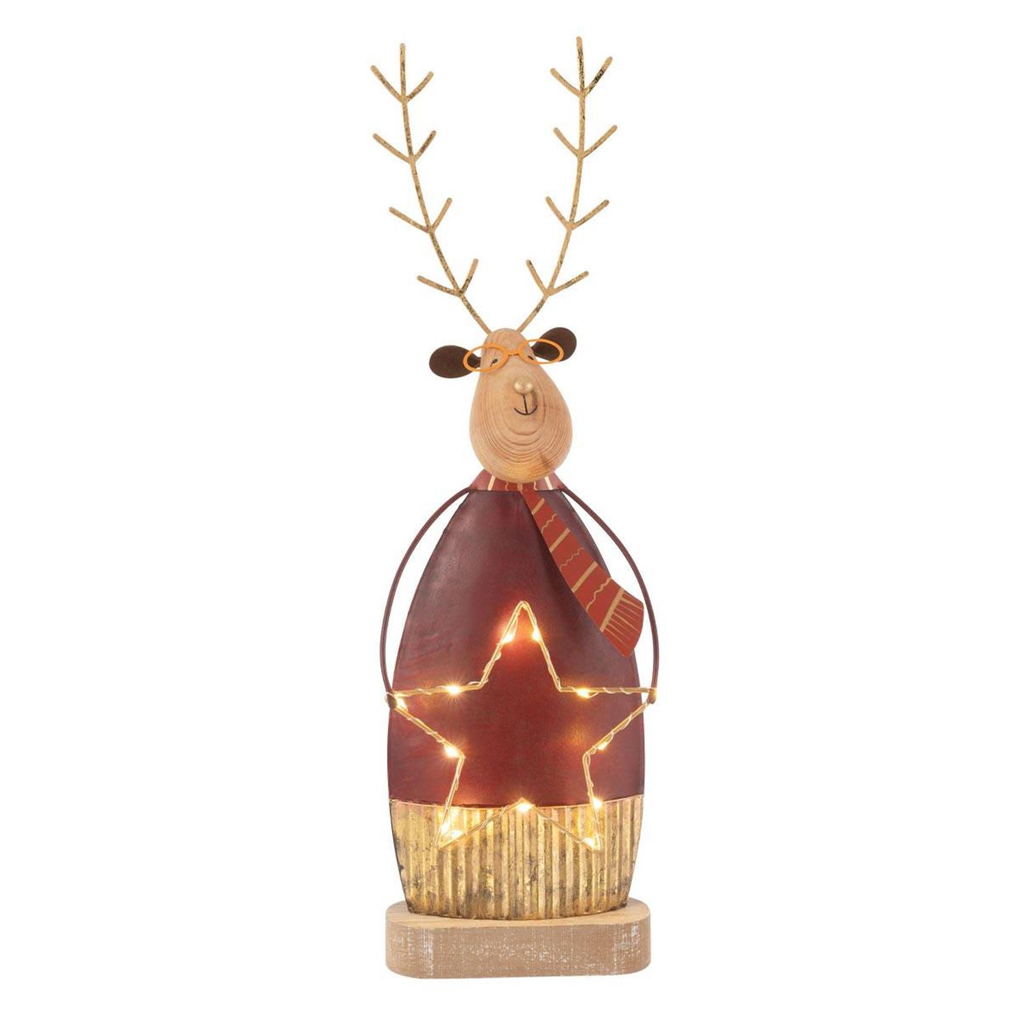 J-LINE Renne déco à led  étoile  45cm rouille