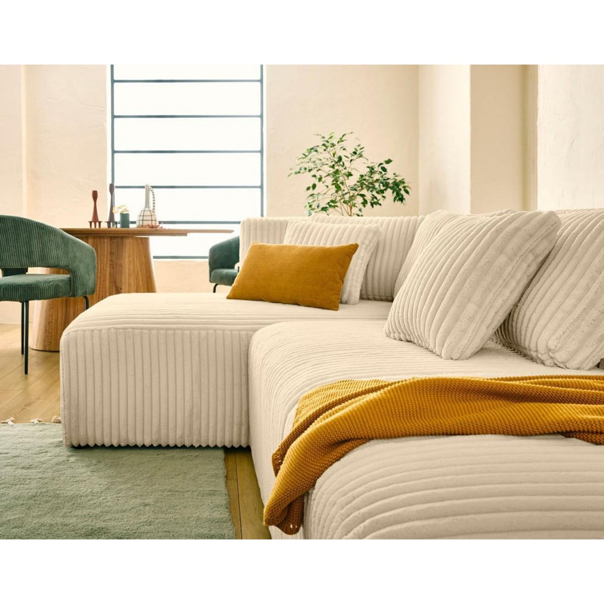 LISA DESIGN Victoire - canapé modulable d'angle gauche 4 places en velours côtelé grosses côtes