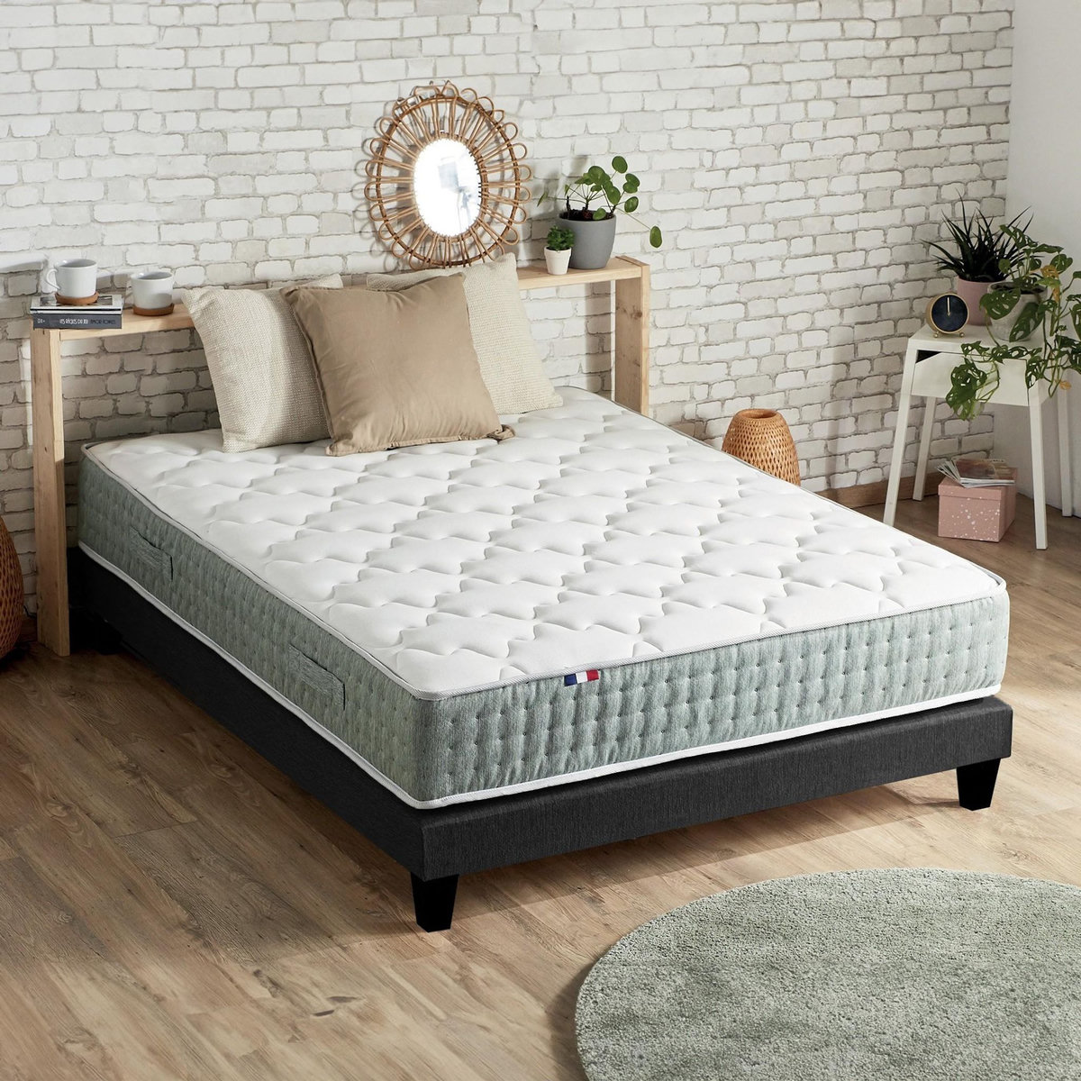 IDLITERIE Ensemble matelas ressorts 7 zones HYGGE, réversible hiver/été