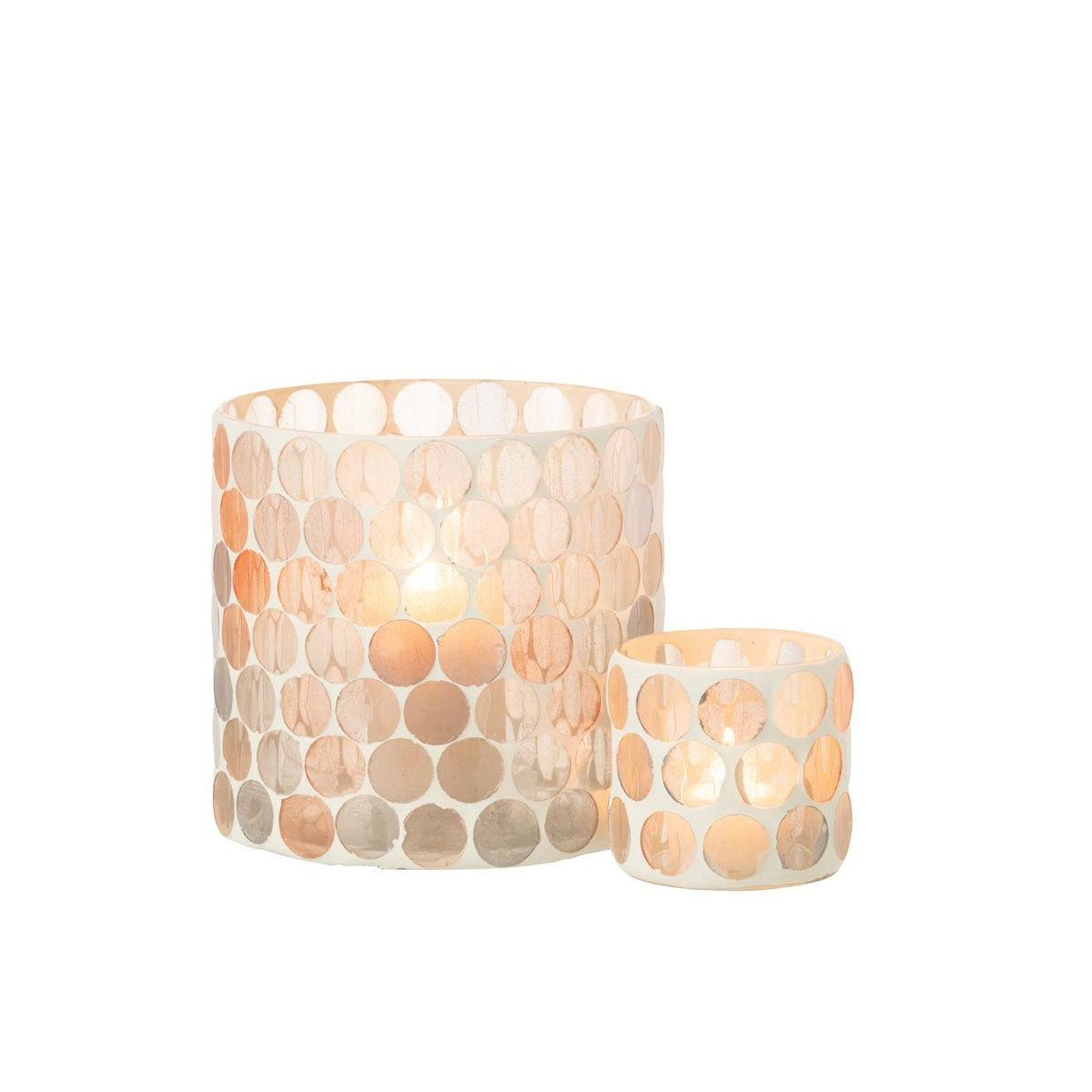 Voir la diapositive 3 : J-LINE Photophore Design  Mosaïc  15cm Blanc & Orange