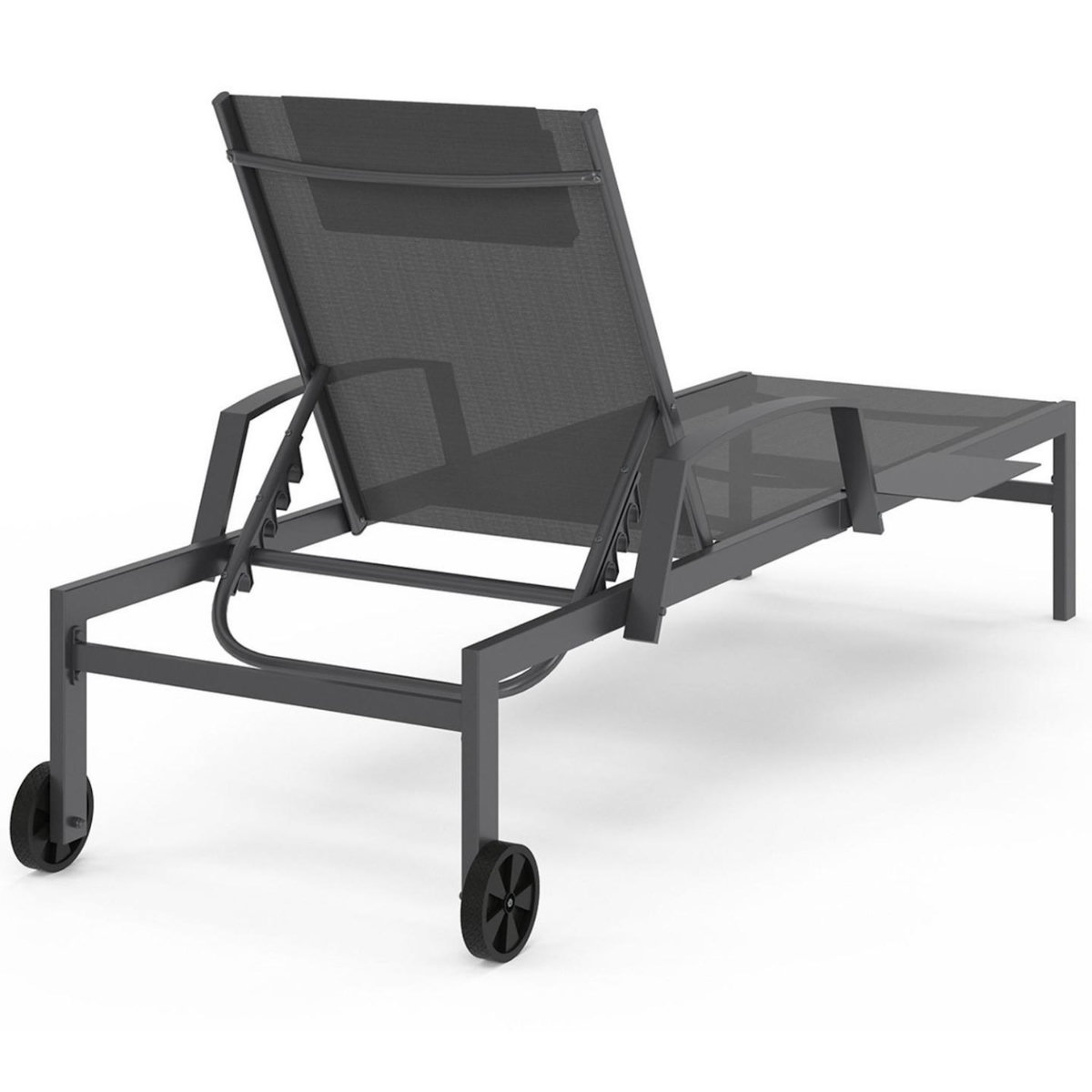 ID MARKET Lot de 2 transats de jardin inclinables JAVA avec tablettes en acier gris et toile grise