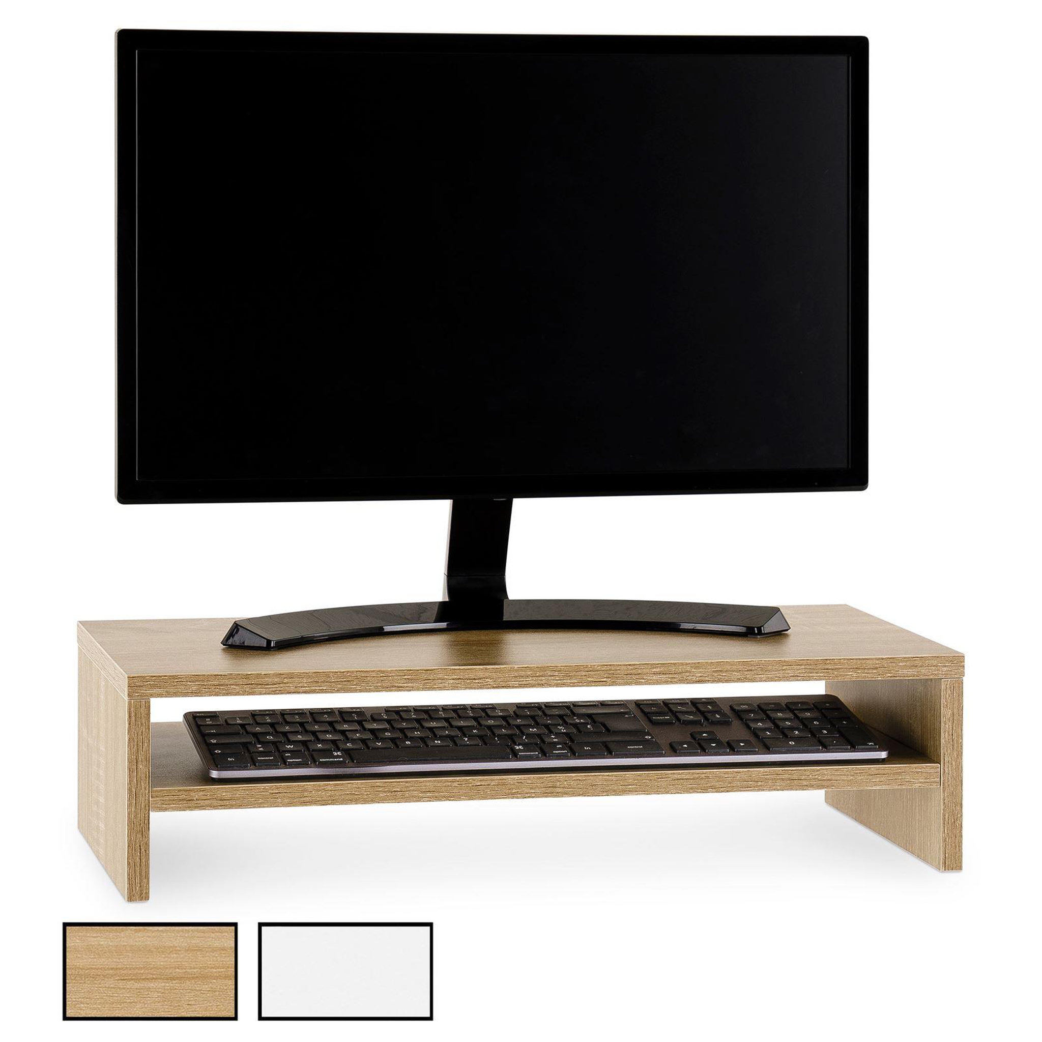 IDIMEX Réhausseur d'écran CONNECT avec 1 étagère, en bois. Coloris disponibles : Blanc