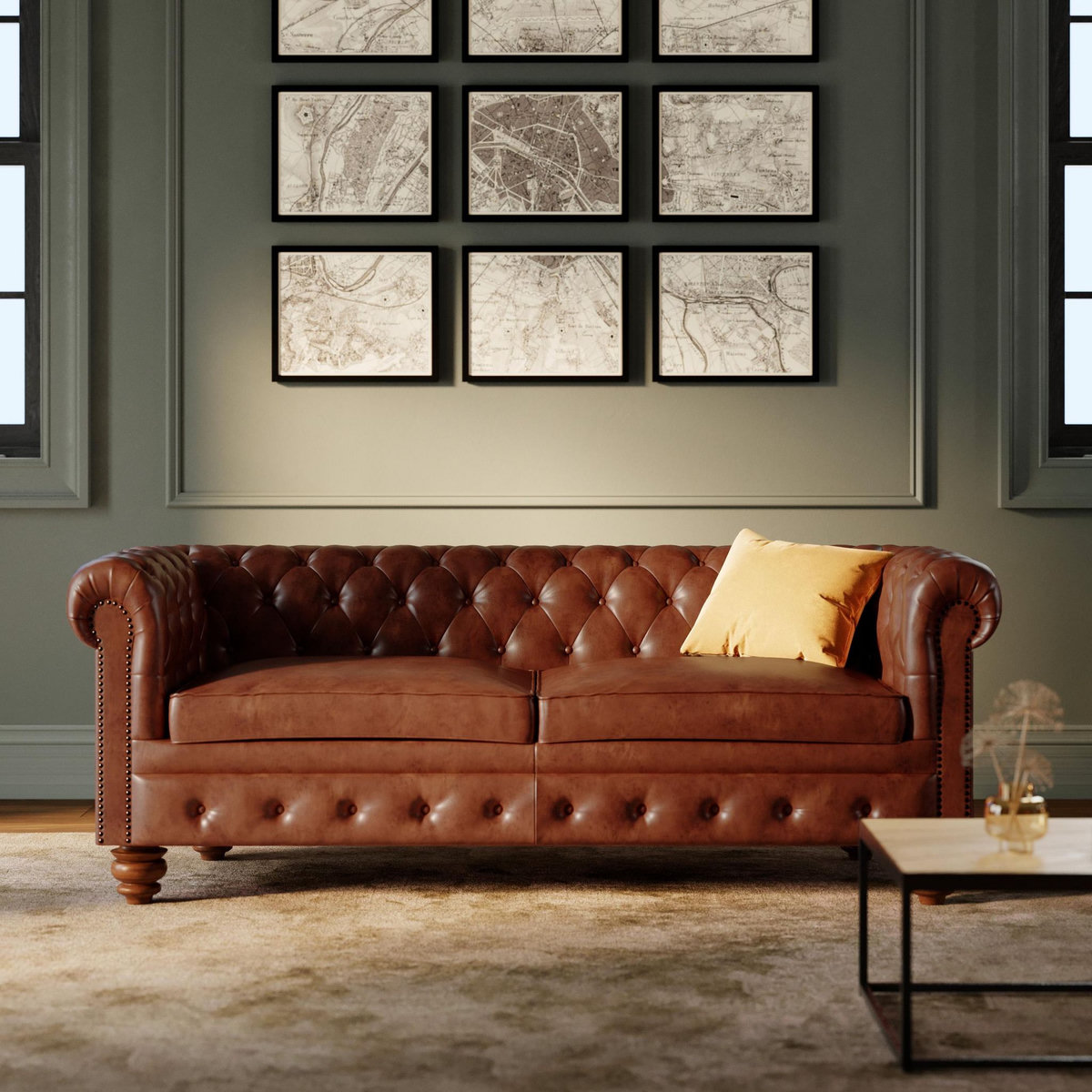 Rendez vous déco Canapé 2 places en cuir marron - Chesterfield