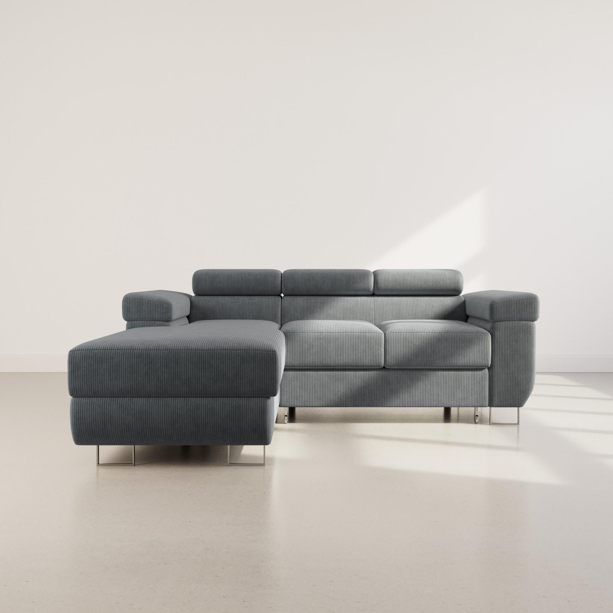 Voir la diapositive 5 : BEST MOBILIER Pablo - canapé d'angle gauche - 6 places - convertible avec coffre et têtières réglables - en velours côtelé