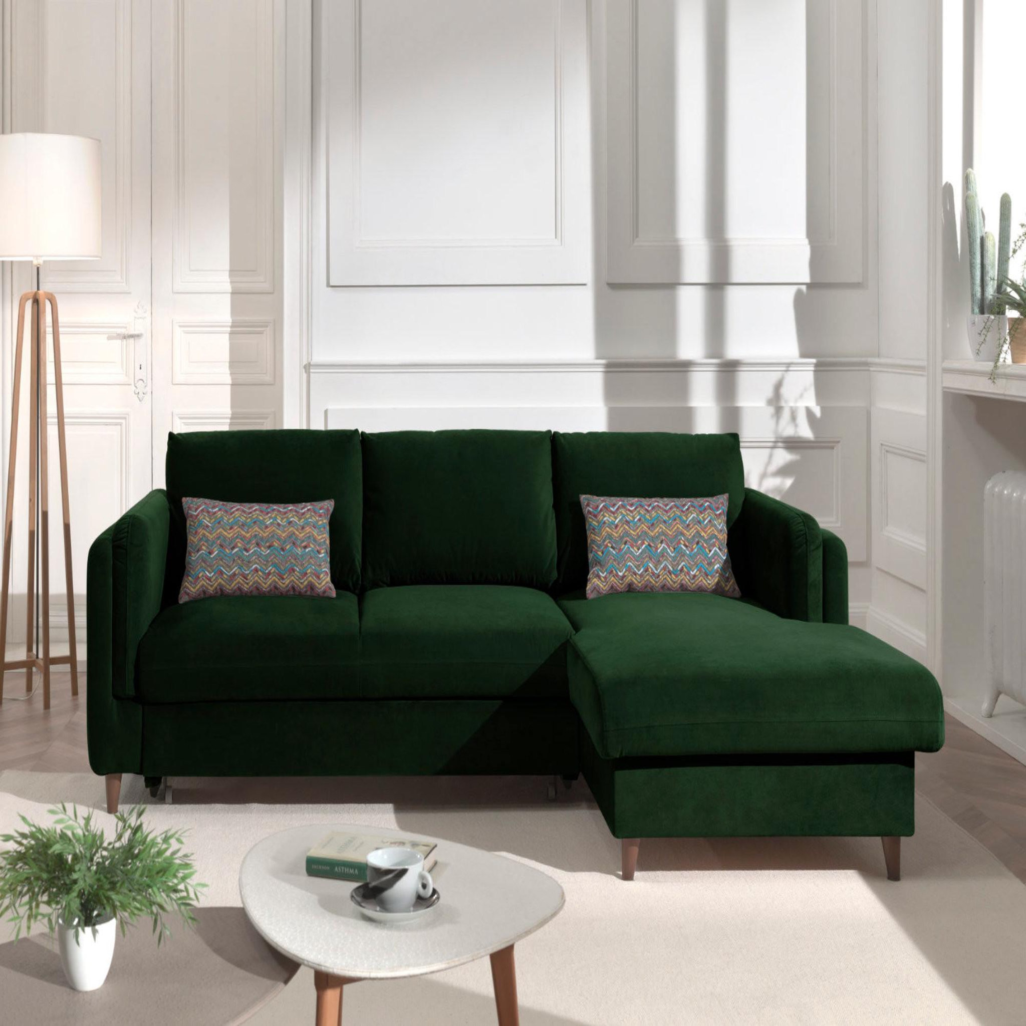 Voir la diapositive 2 : BEST MOBILIER Brooke - canapé d'angle droit - convertible avec coffre - 4 places - en velours