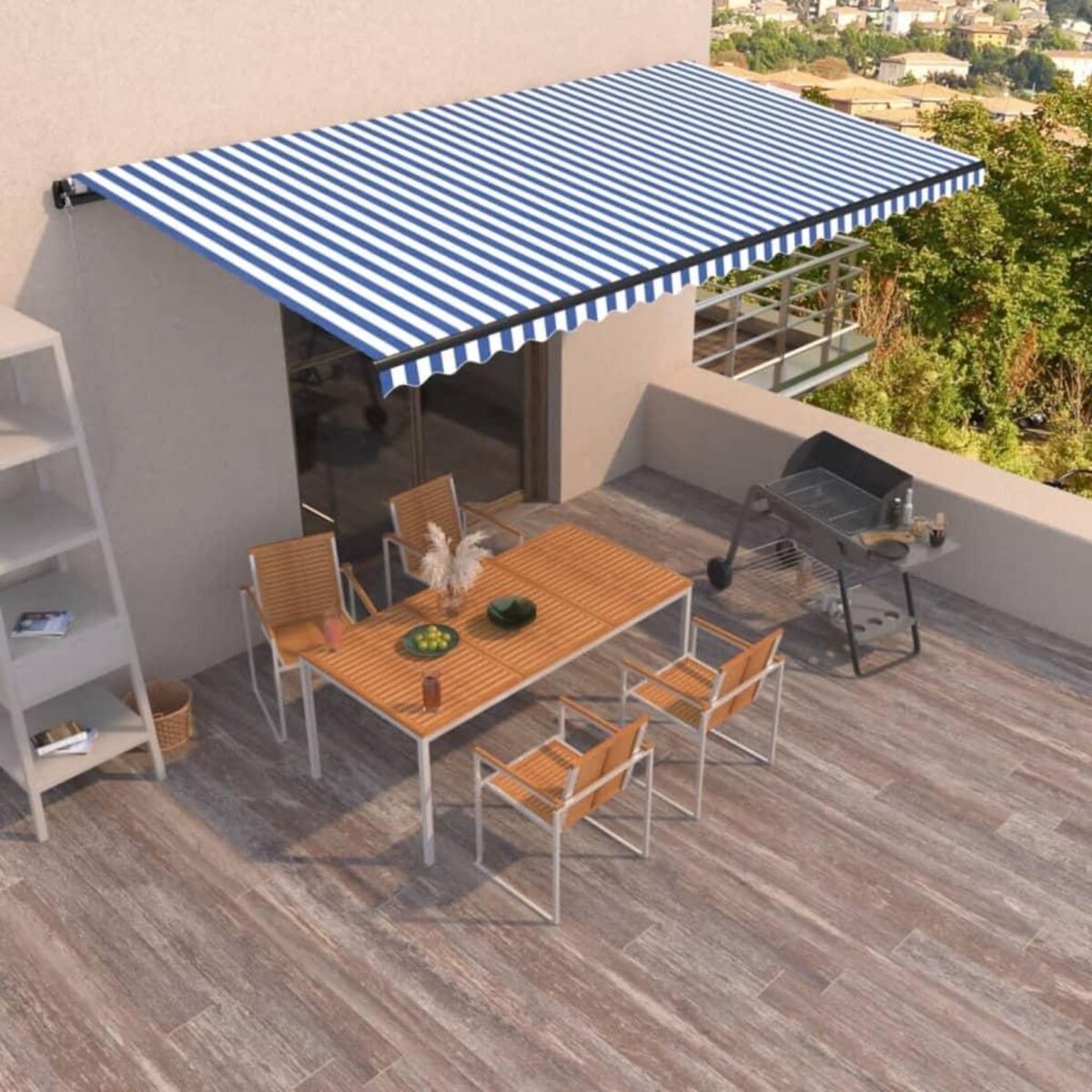 VIDAXL Auvent manuel retractable 600x350 cm Bleu et blanc