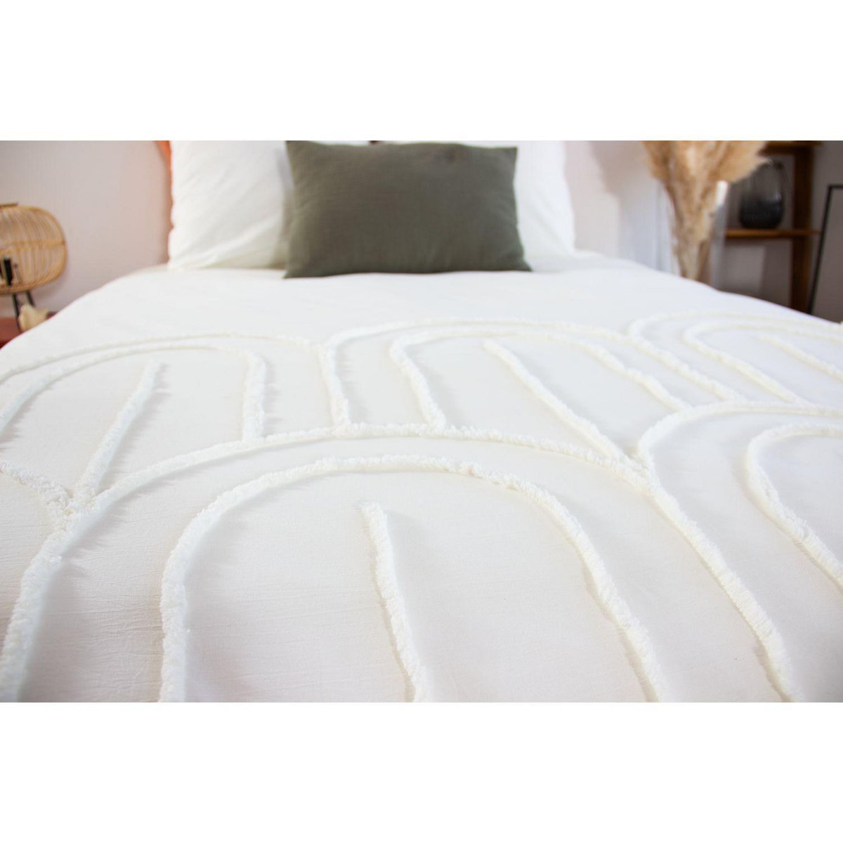 COTE DECO Parure de lit finition tufté - 100% coton lavé 52 fils/cm² - 220 x 240 cm