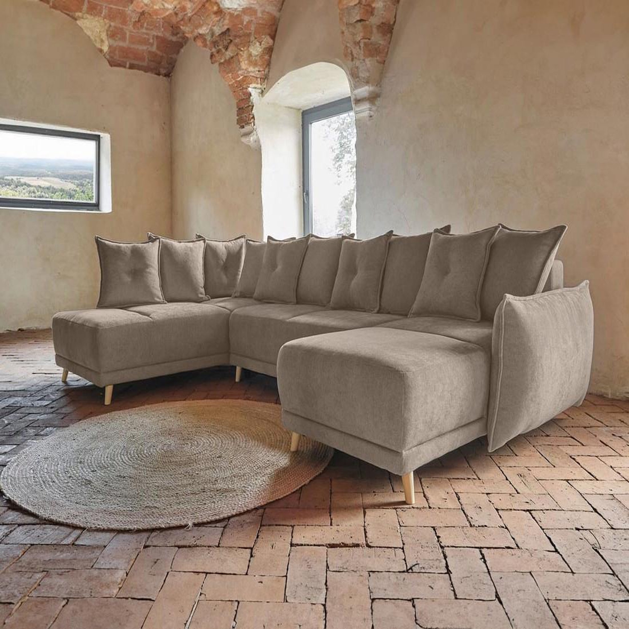 Voir la diapositive 5 : BEST MOBILIER Lena - canapé d'angle panoramique convertible - avec coffre - 7 places - gauche