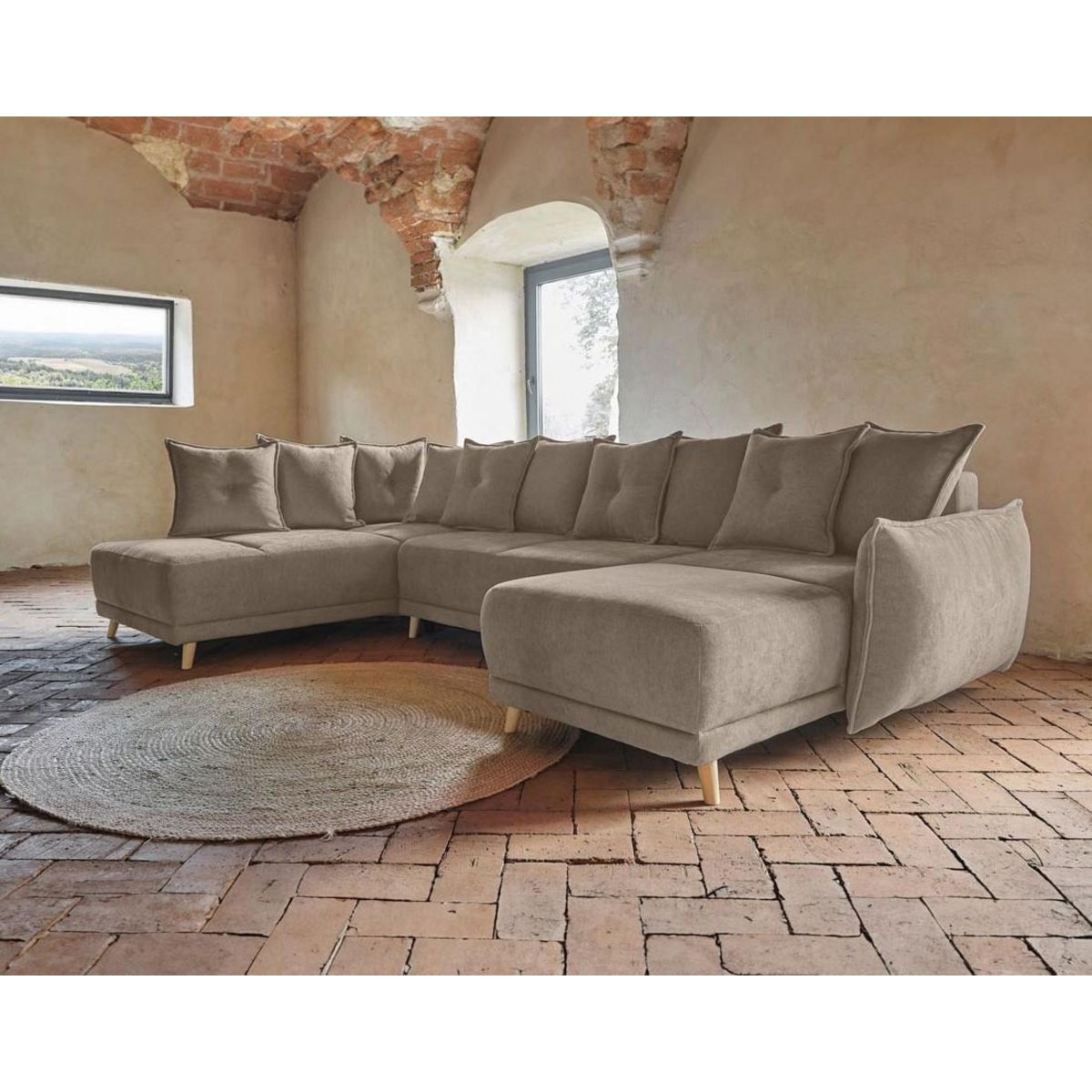 BEST MOBILIER Lena - canapé d'angle panoramique convertible - avec coffre - 7 places - gauche