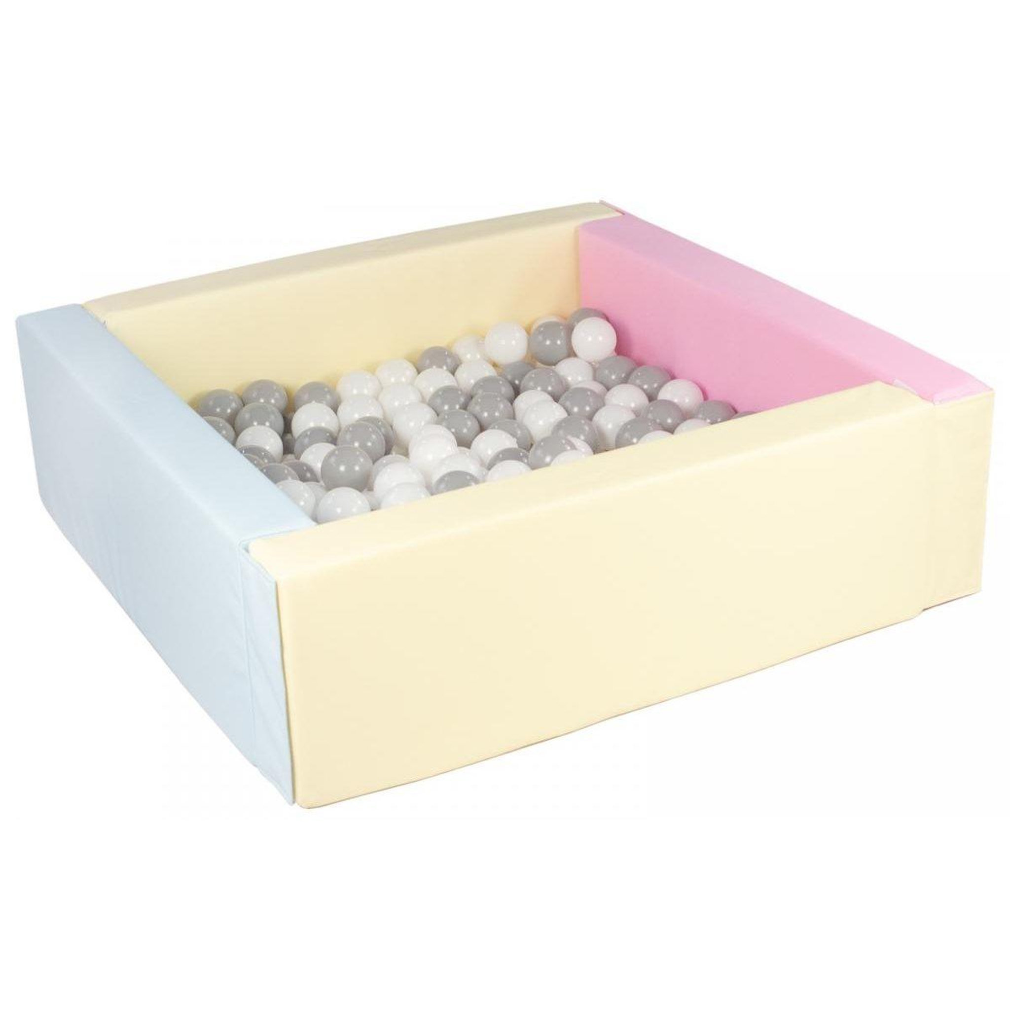 VELINDA Piscine à balles carrée avec 200 balles - rose, bleu, jaune (pastel)/blanc,gris