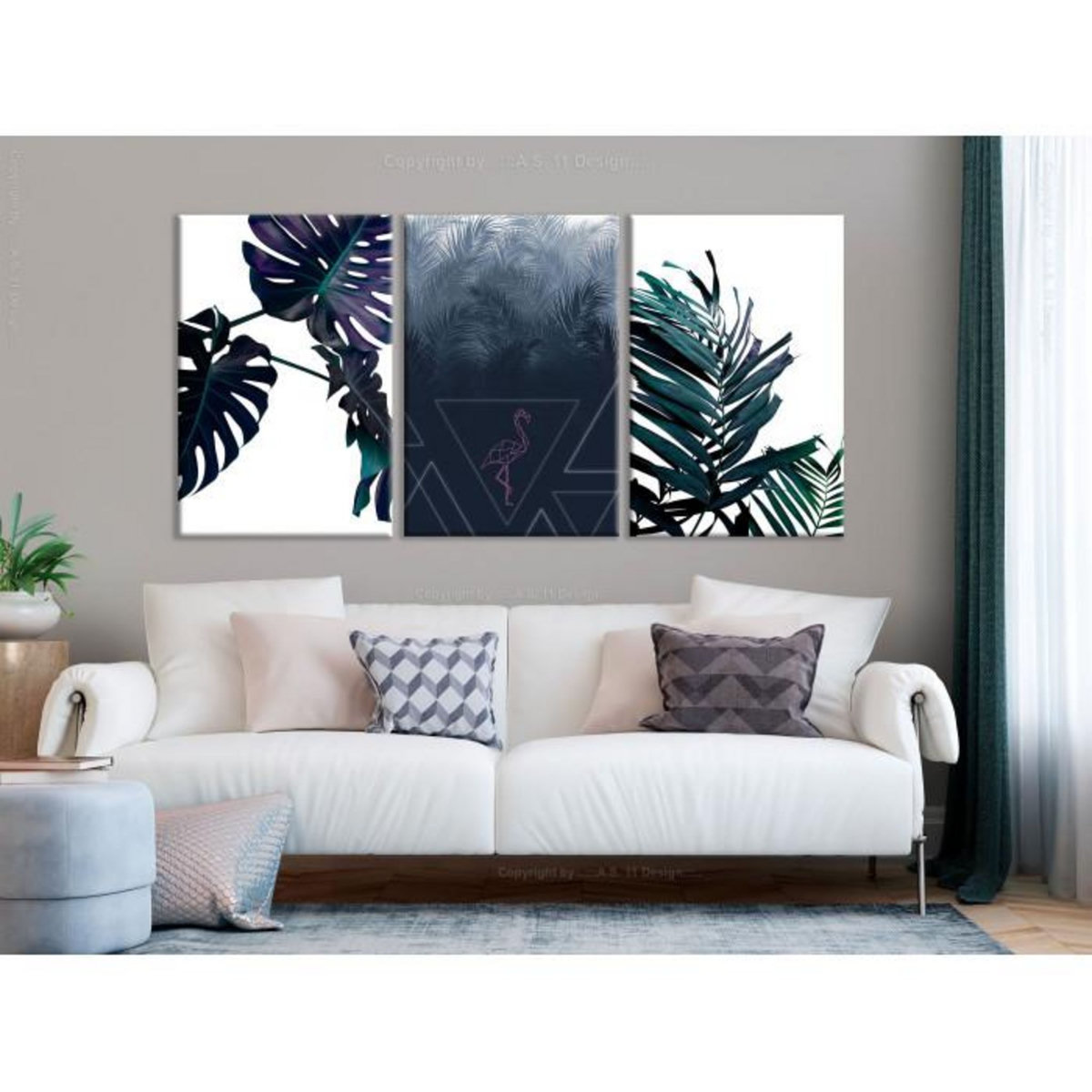 Paris Prix Tableau Imprimé  Cool Leaves 3 Panneaux  60x120cm