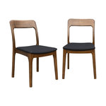 SWEEEK Chaise vintage en bois d'hévéa teinte noyer et tissu noir. L 48 x P 58 x H 81.5cm (Lot de 2)