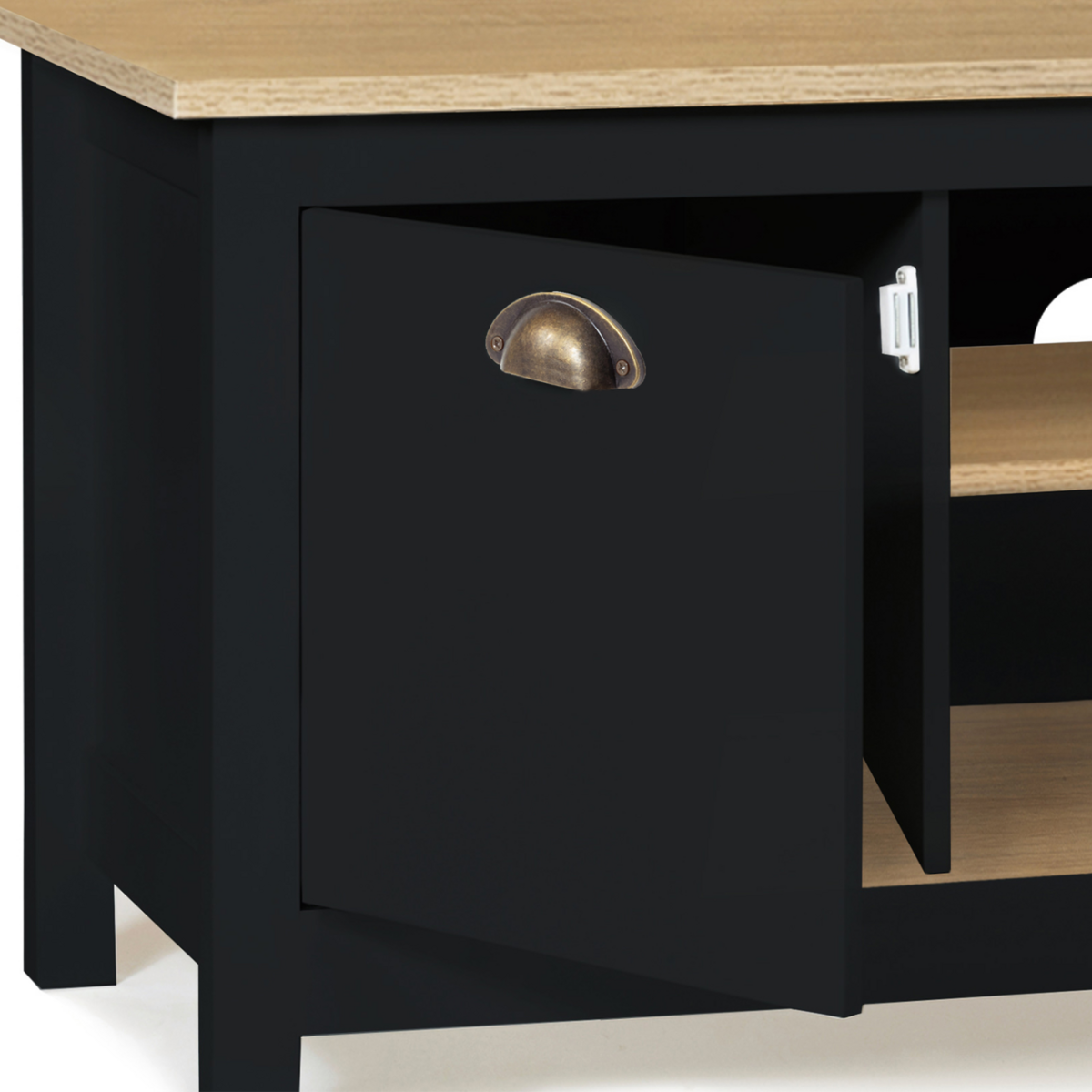 ID MARKET Meuble TV 113 cm campagne ISIS bois et noir