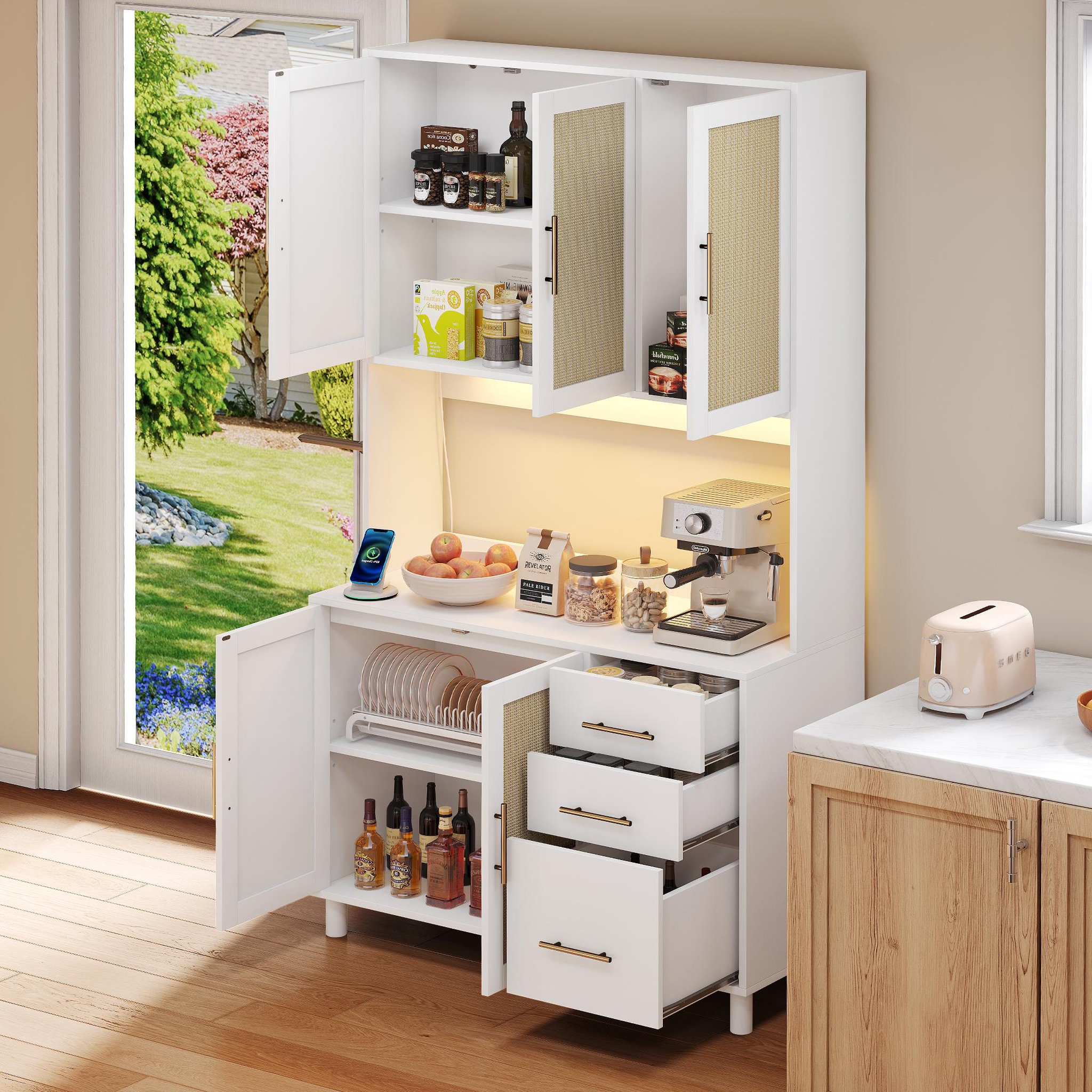 Voir la diapositive 5 : MERAX Buffet de cuisine 5 portes 3 tiroirs