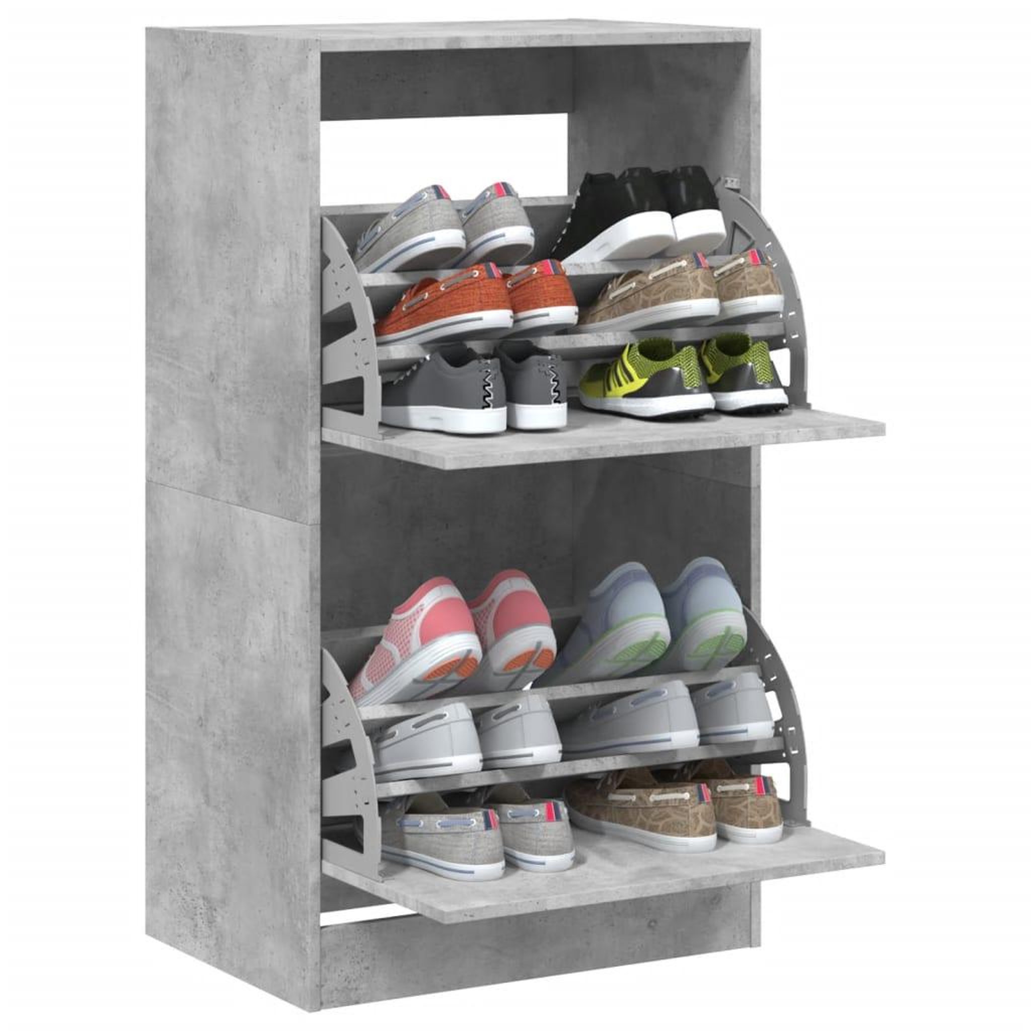 Voir la diapositive 4 : VIDAXL Armoire a chaussures 2 tiroirs rabattables gris beton