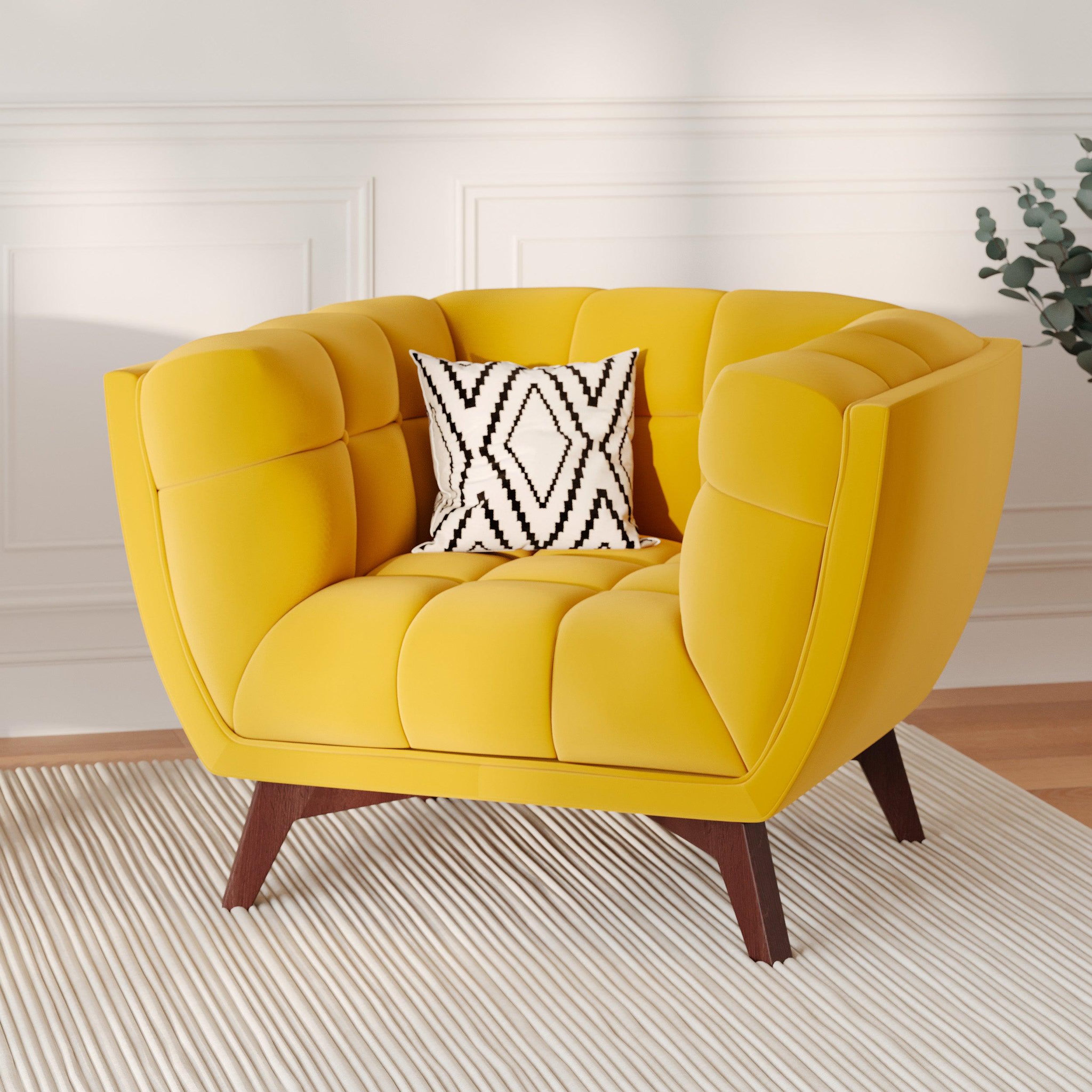 Voir la diapositive 2 : MAISON PAVANE Fauteuil en velours jaune pieds marrons-mona
