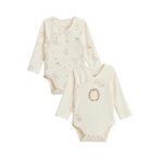 Petit Béguin Lot de 2 bodies bébé manches longues ouverture croisée Envolée de bisous. Coloris disponibles : Beige