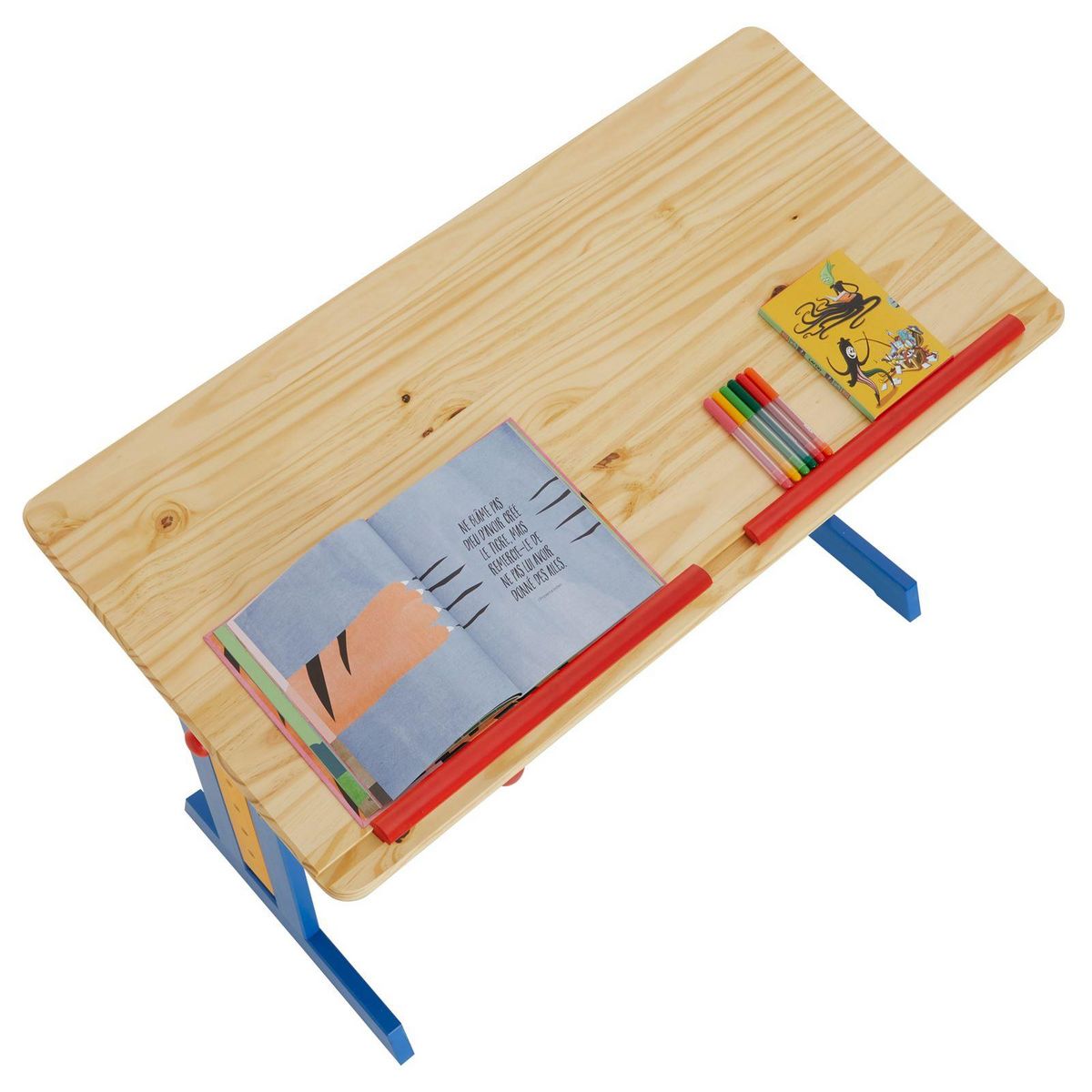 IDIMEX Bureau enfant FLEXI, en pin massif, réglable en hauteur et plateau inclinable