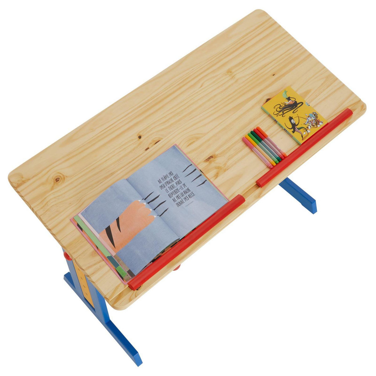 IDIMEX Bureau enfant FLEXI, en pin massif, réglable en hauteur et plateau inclinable