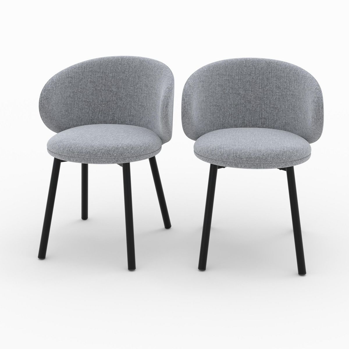 Rendez vous déco Lot de 2 chaises en tissu gris clair chiné et pieds noirs - Cécilia