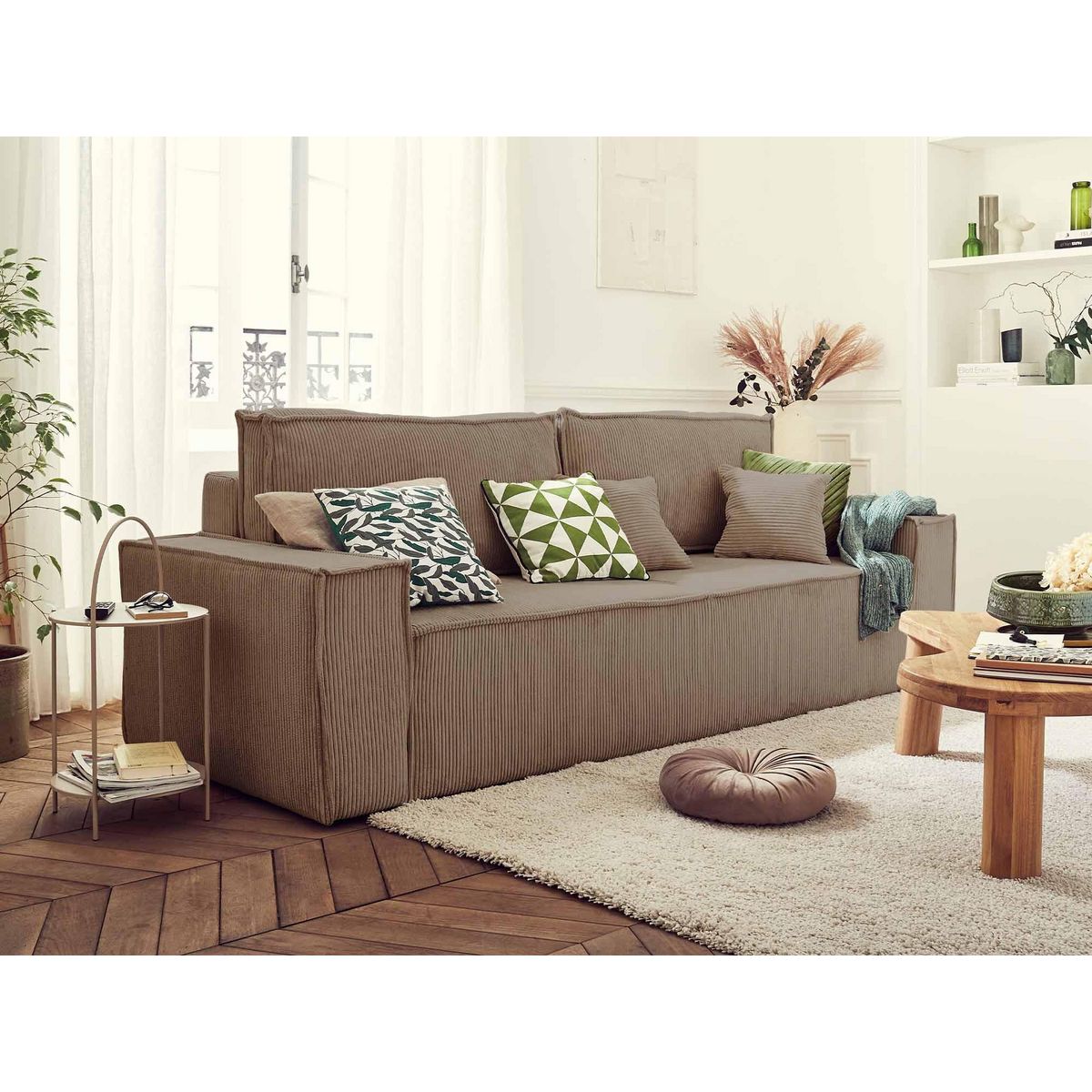 BEST MOBILIER Dellia - canapé 3 places convertible - avec coffre - en velours côtelé - style contemporain
