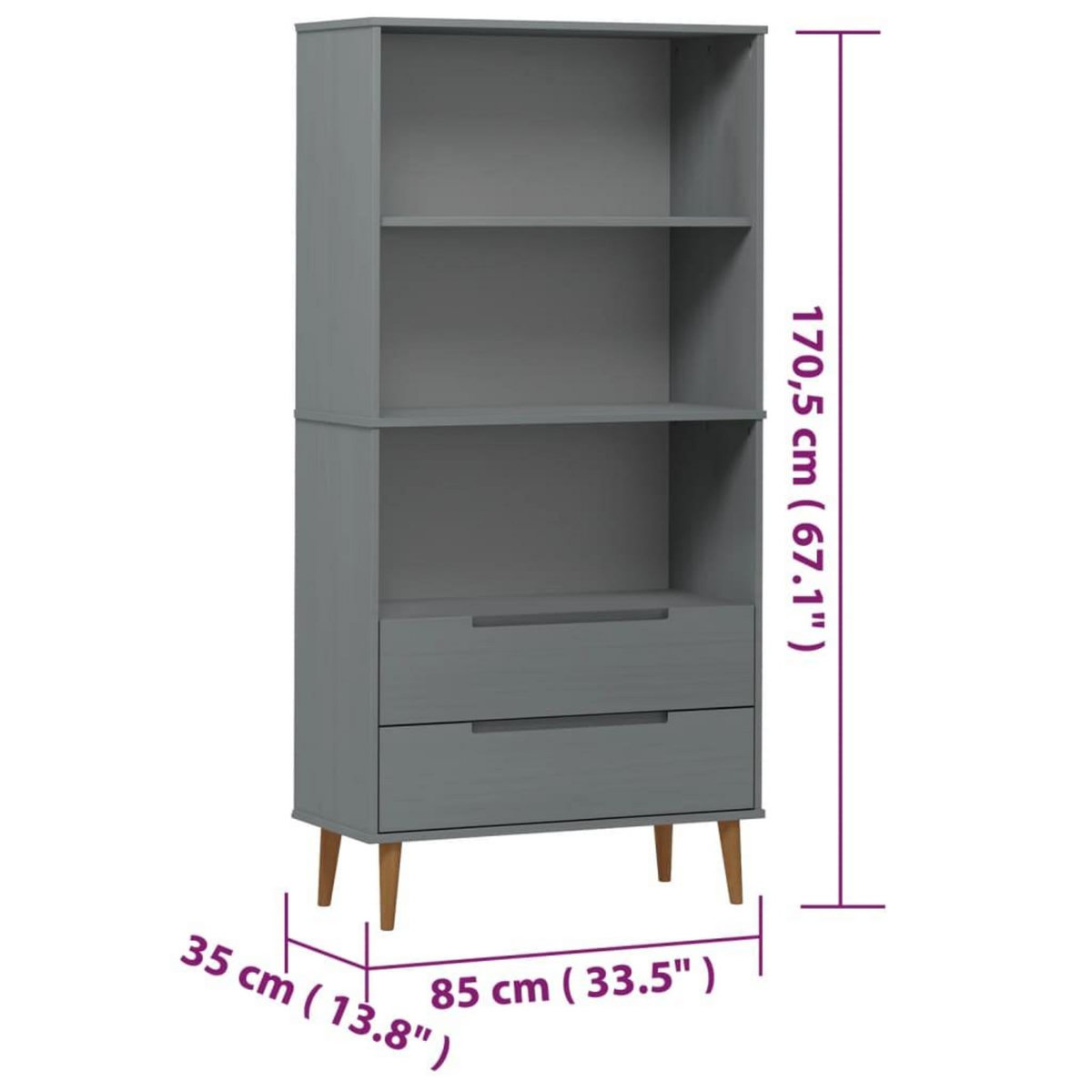 VIDAXL Bibliotheque MOLDE Gris 85x35x170,5 cm Bois massif de pin