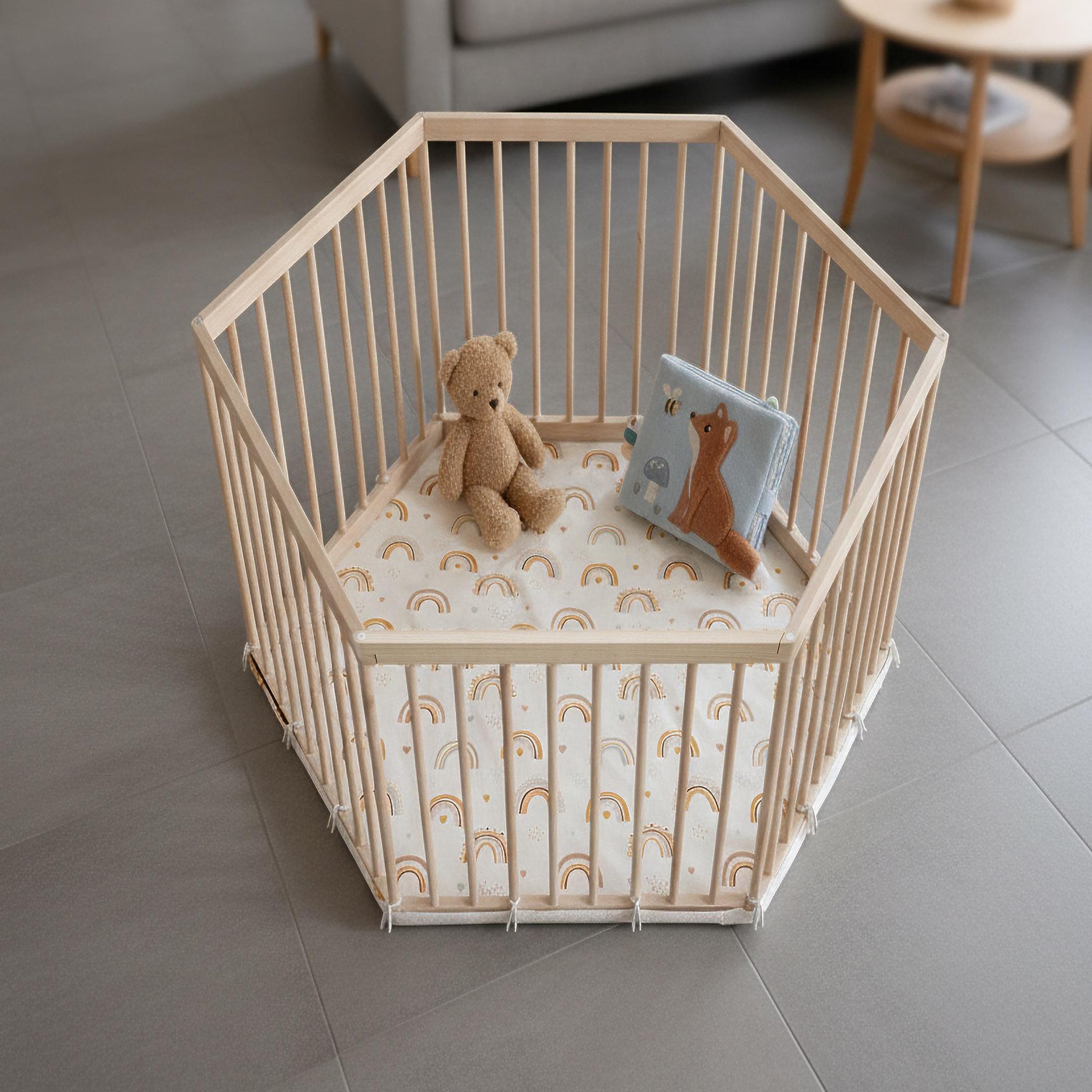 Voir la diapositive 6 : WEBABY Parc bébé en bois hexagonal alveo - 125 x 109 x 65 cm