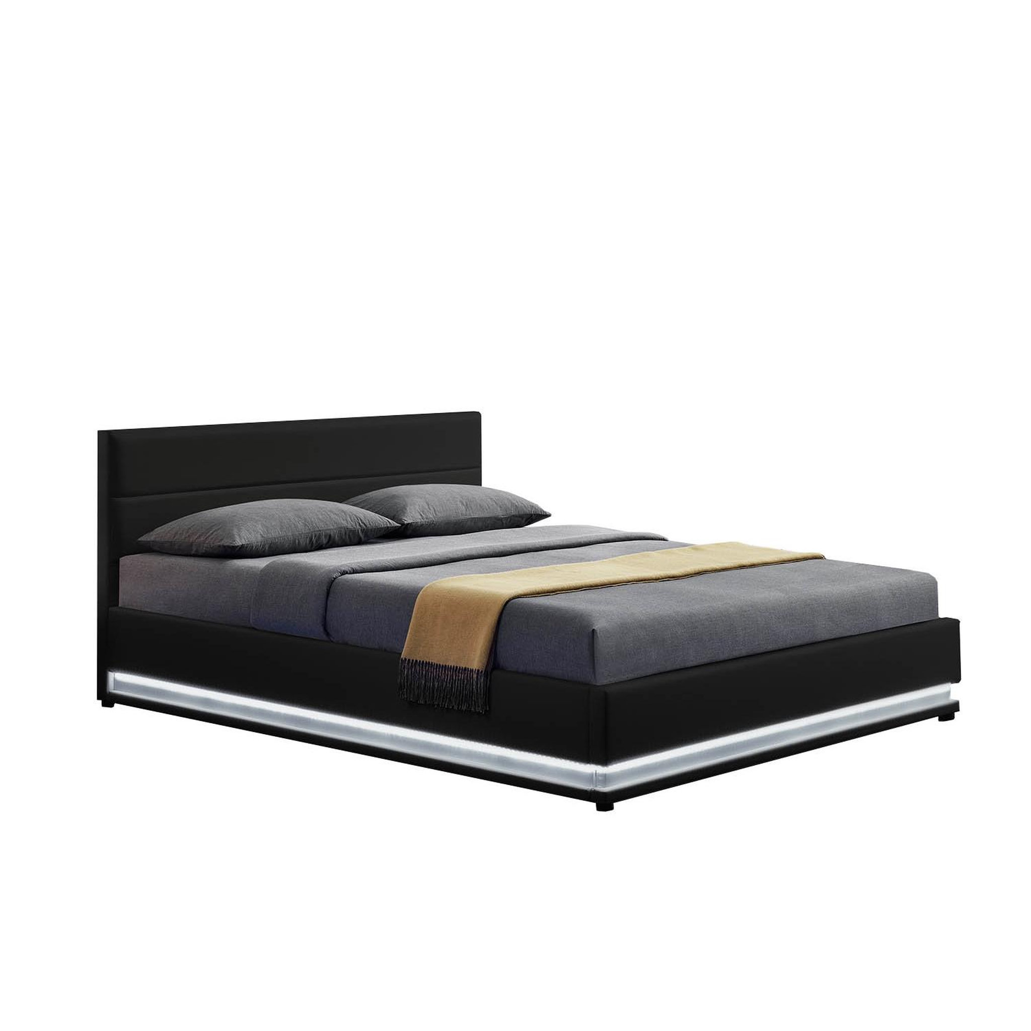CONCEPT USINE Lit coffre avec led 160 x 200 cm noir NEWYORK