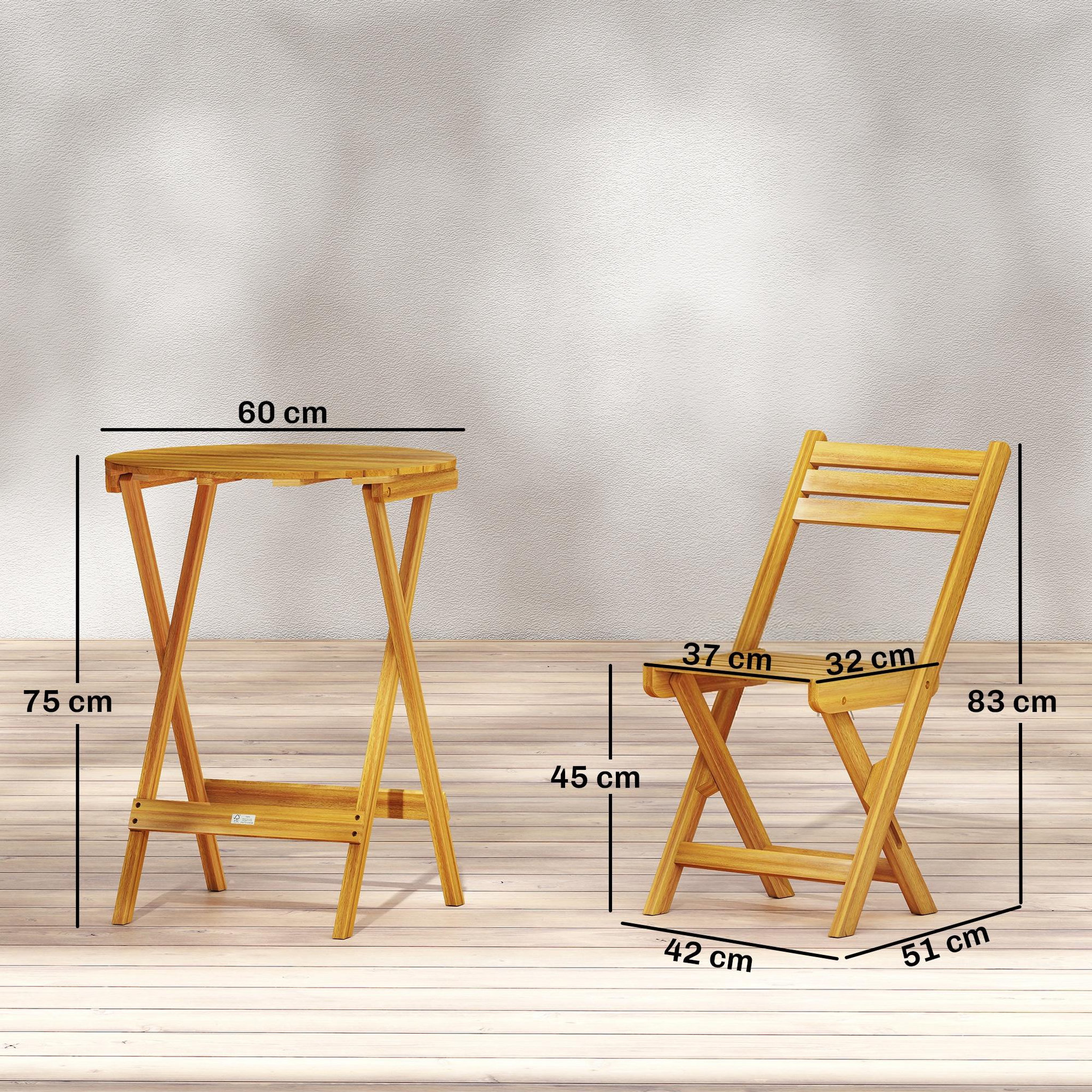 Voir la diapositive 3 : OUTSUNNY Ensemble bistro 2 places 3 pièces pliables bois acacia pré-huilé
