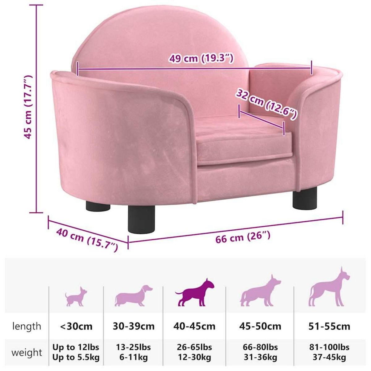 VIDAXL Lit pour chien rose 66x40x45 cm velours