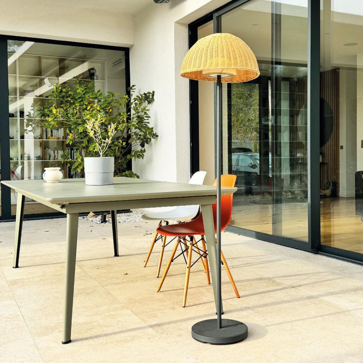 Lumisky Lampadaire sans fil FAROE Beige Poly rotin H160cm