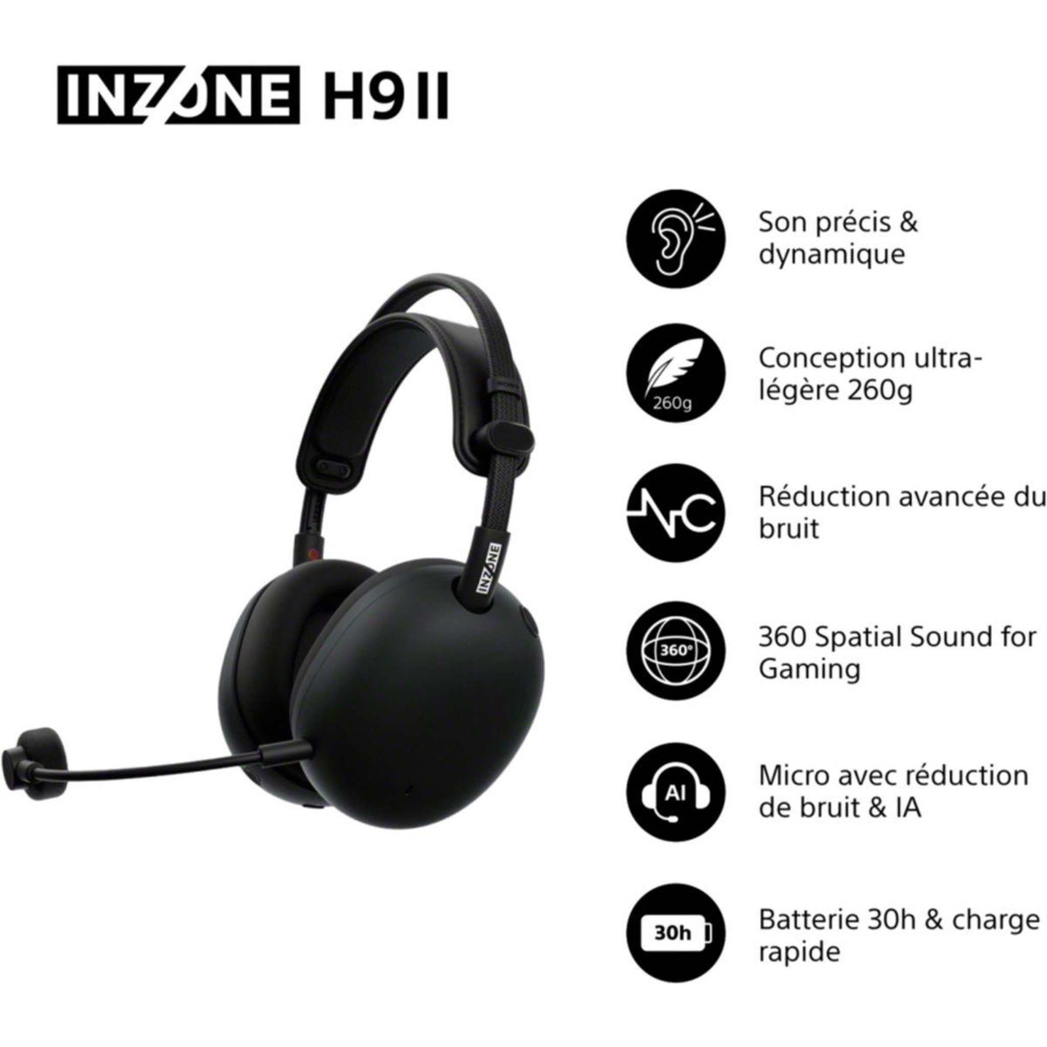 Voir la diapositive 3 : SONY Casque gamer INZONE H9 II Noir