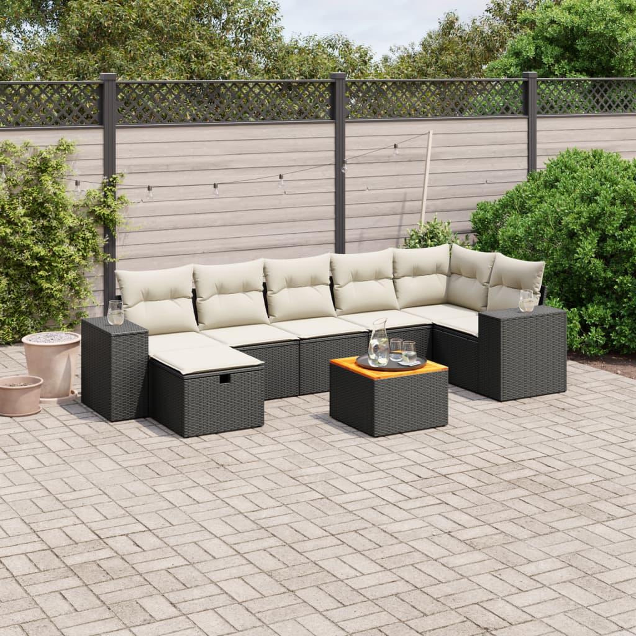 VIDAXL Salon de jardin 8 pcs avec coussins noir resine tressee