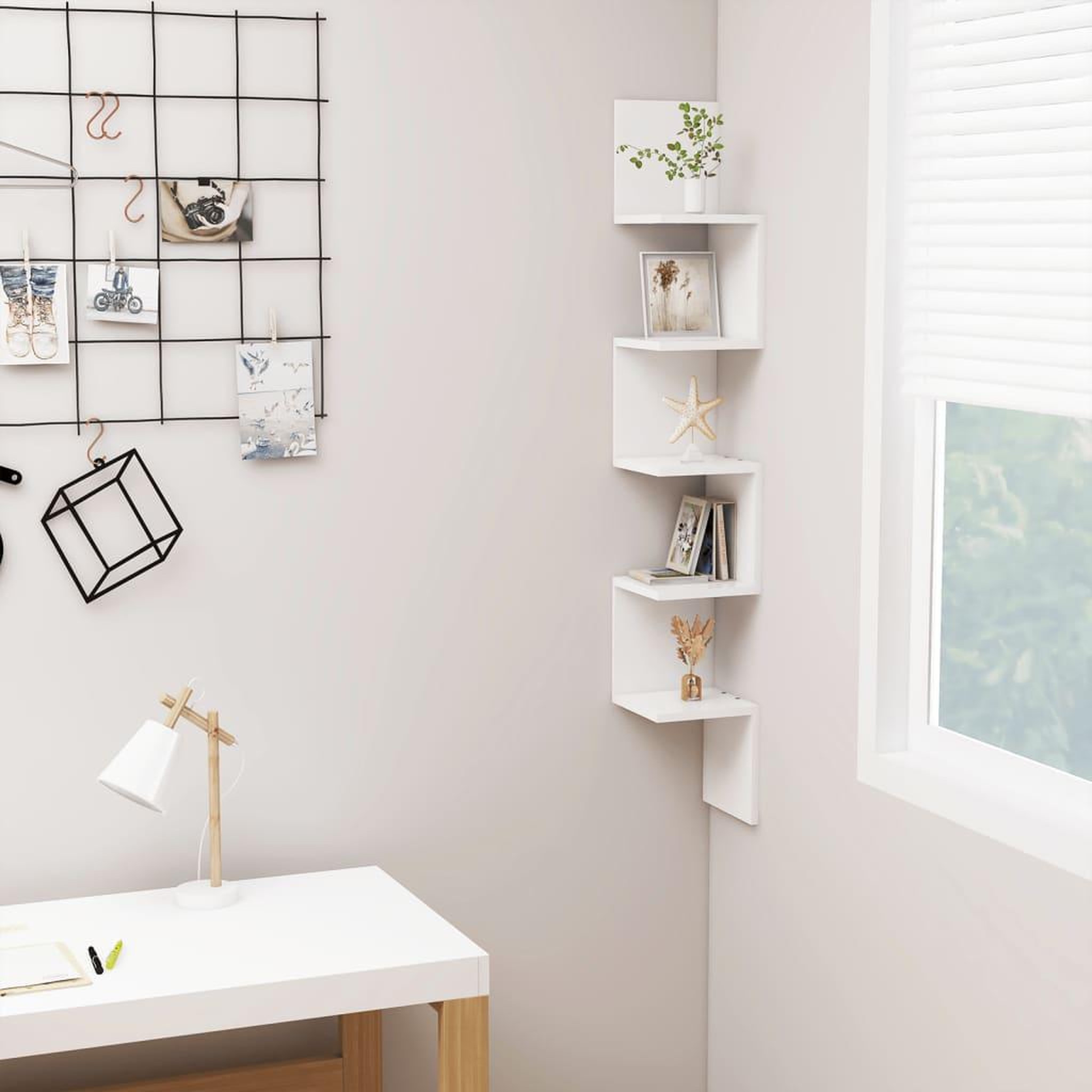 Voir la diapositive 1 : VIDAXL Etagere d'angle murale Blanc 20x20x127,5 cm bois d'ingenierie